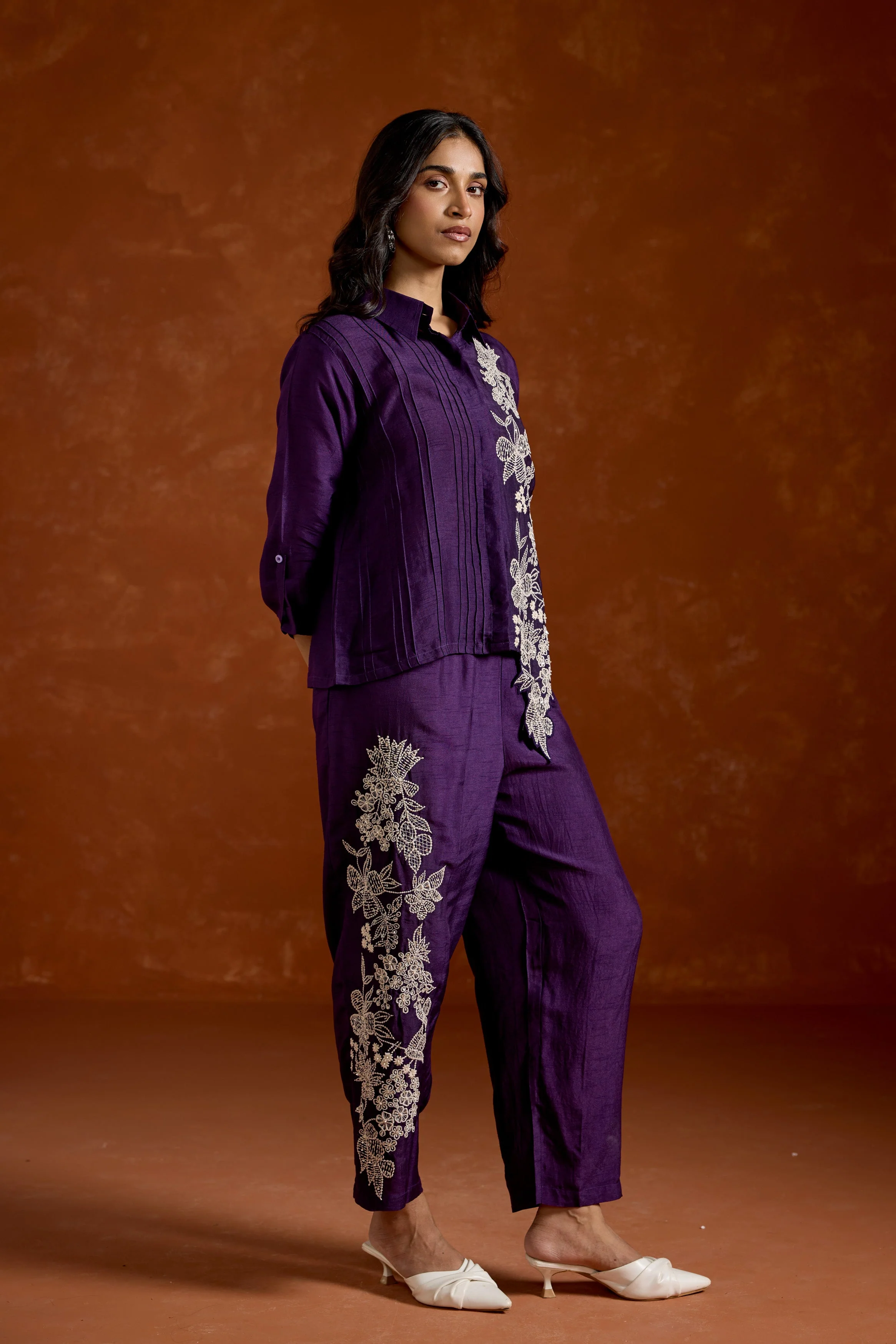 Deep Purple  Embroidered Raw Silk Co-Ord Set - Image 6