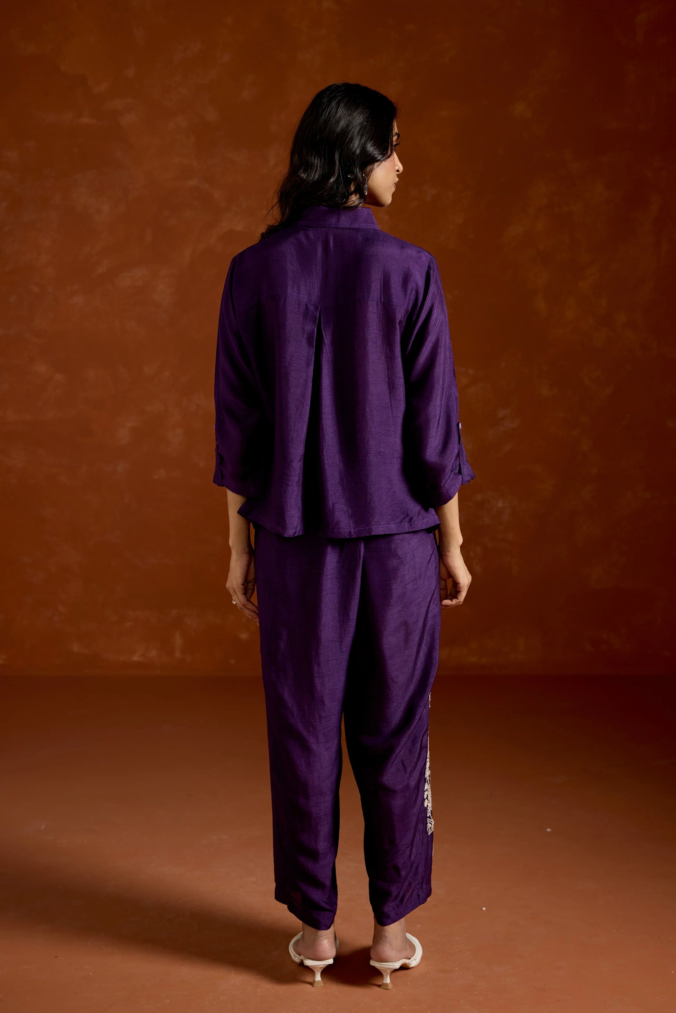 Deep Purple  Embroidered Raw Silk Co-Ord Set - Image 7