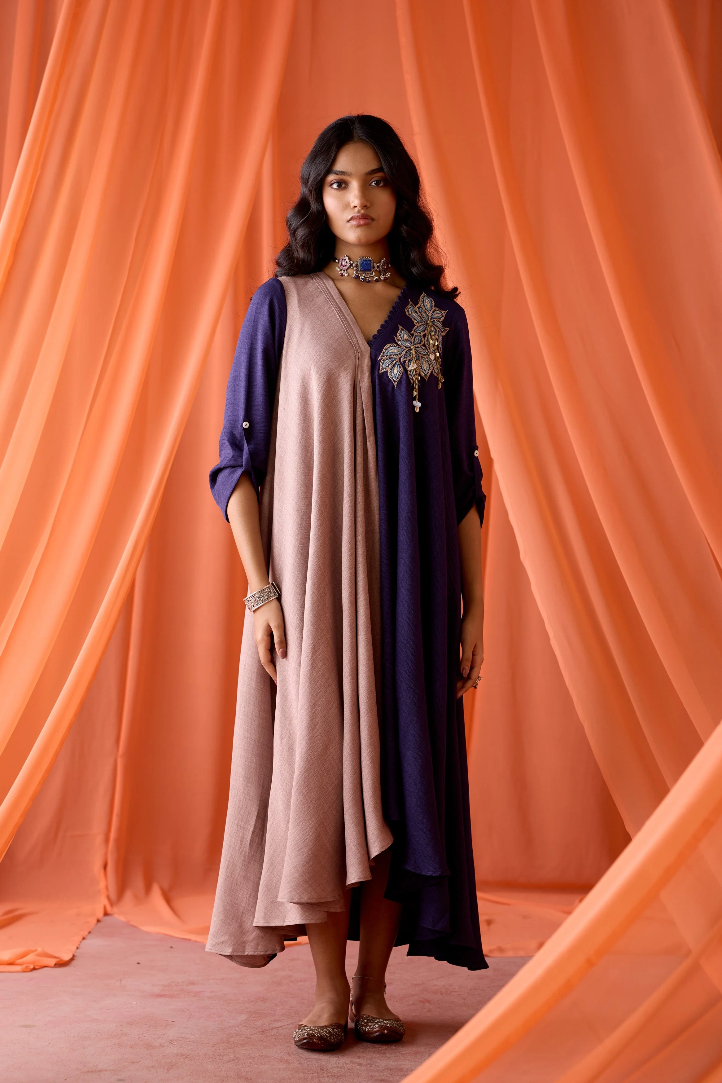 Royal Plum Embellished Premium Silk Dress