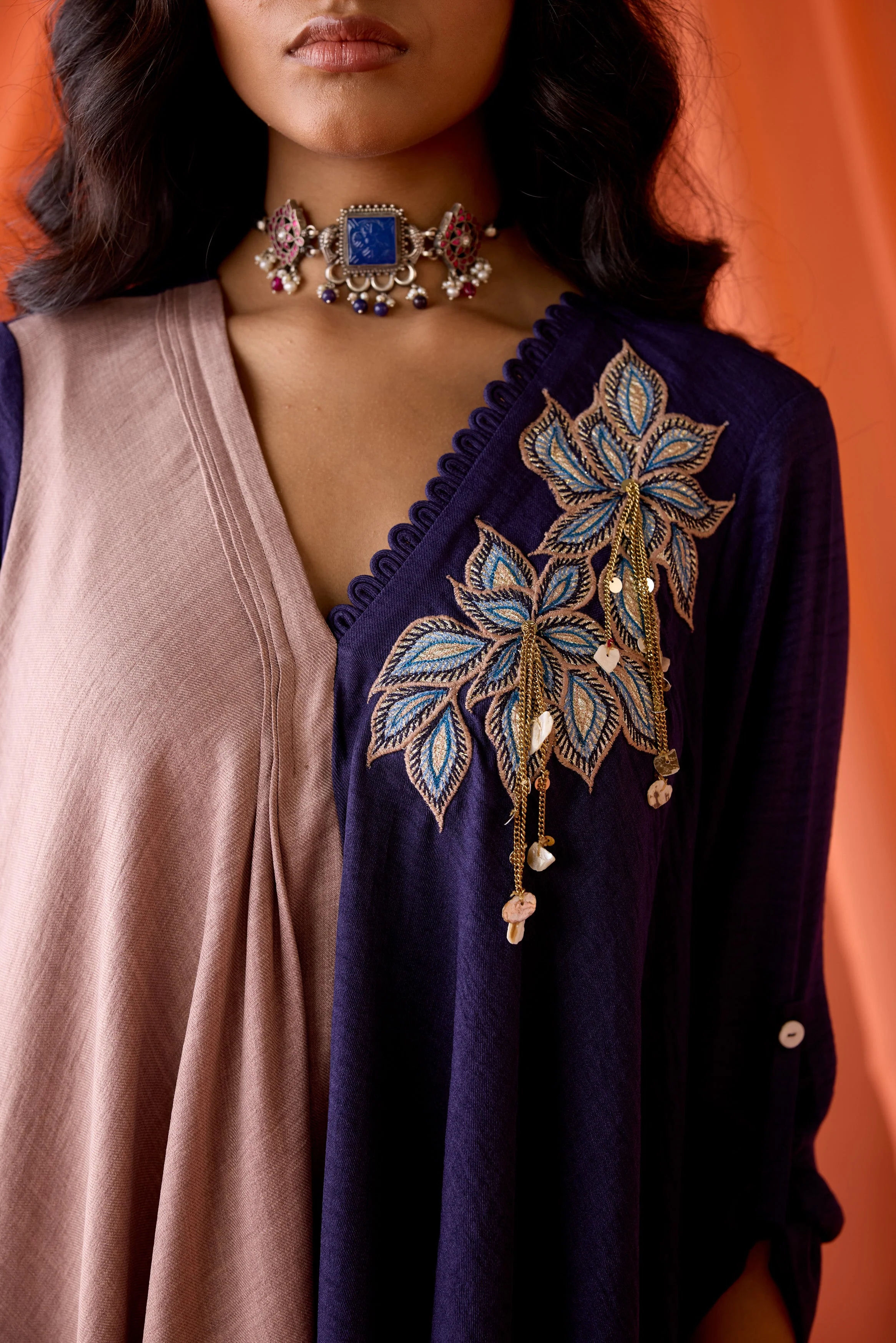 Royal Plum Embellished Premium Silk Dress - Image 2