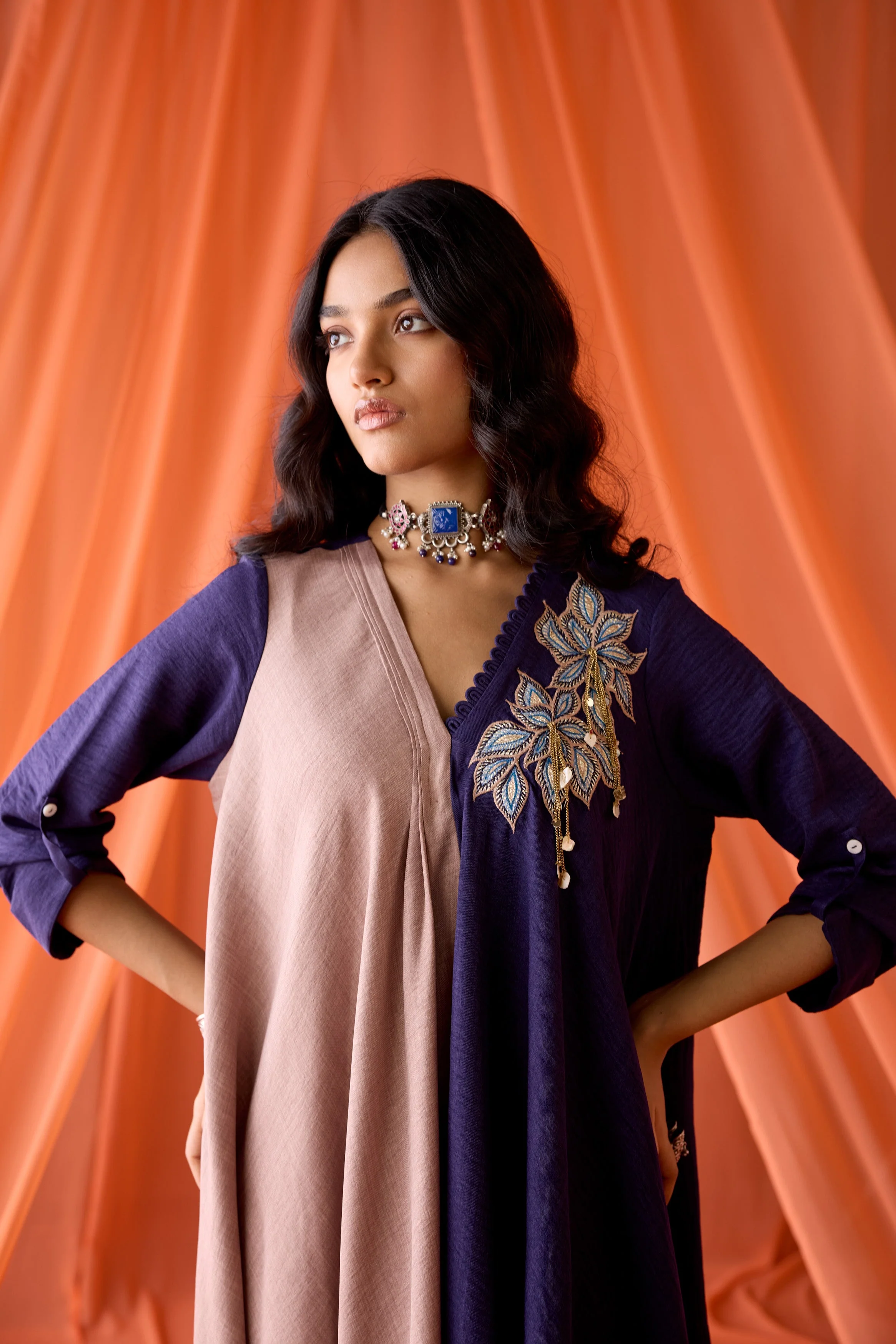 Royal Plum Embellished Premium Silk Dress - Image 3