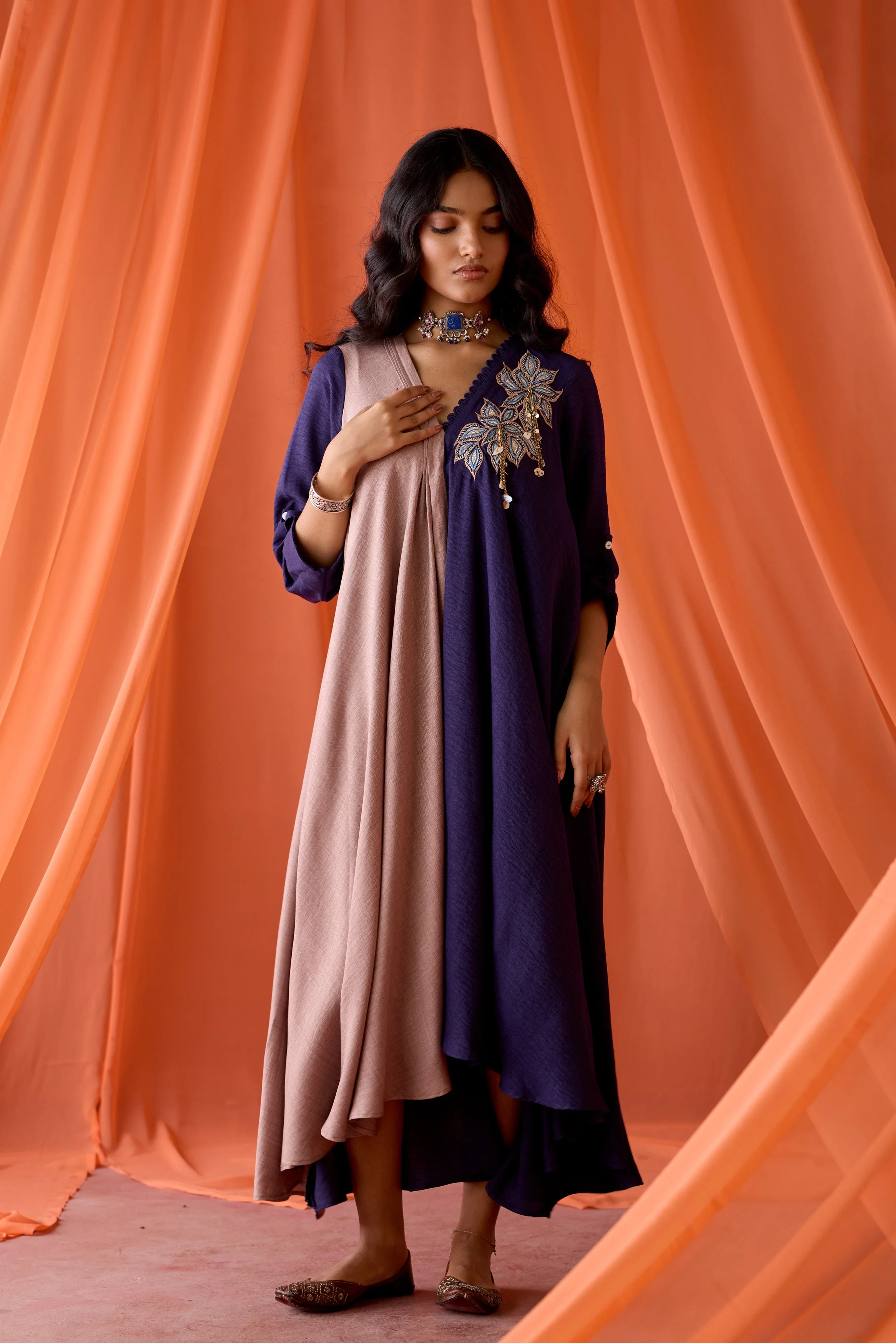Royal Plum Embellished Premium Silk Dress - Image 4