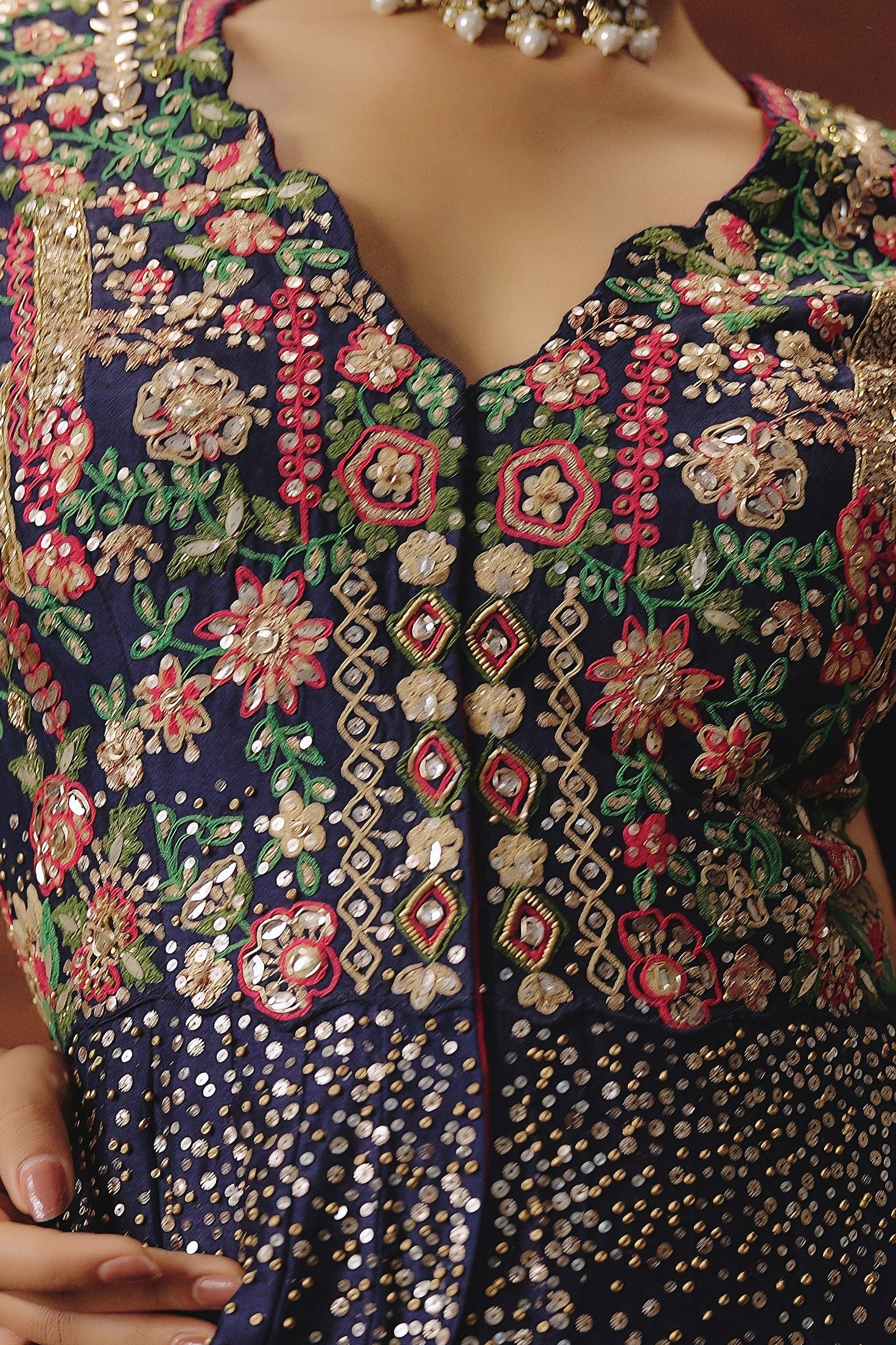 Navy Blue Embellished Raw Silk Palazzo Set - Image 2