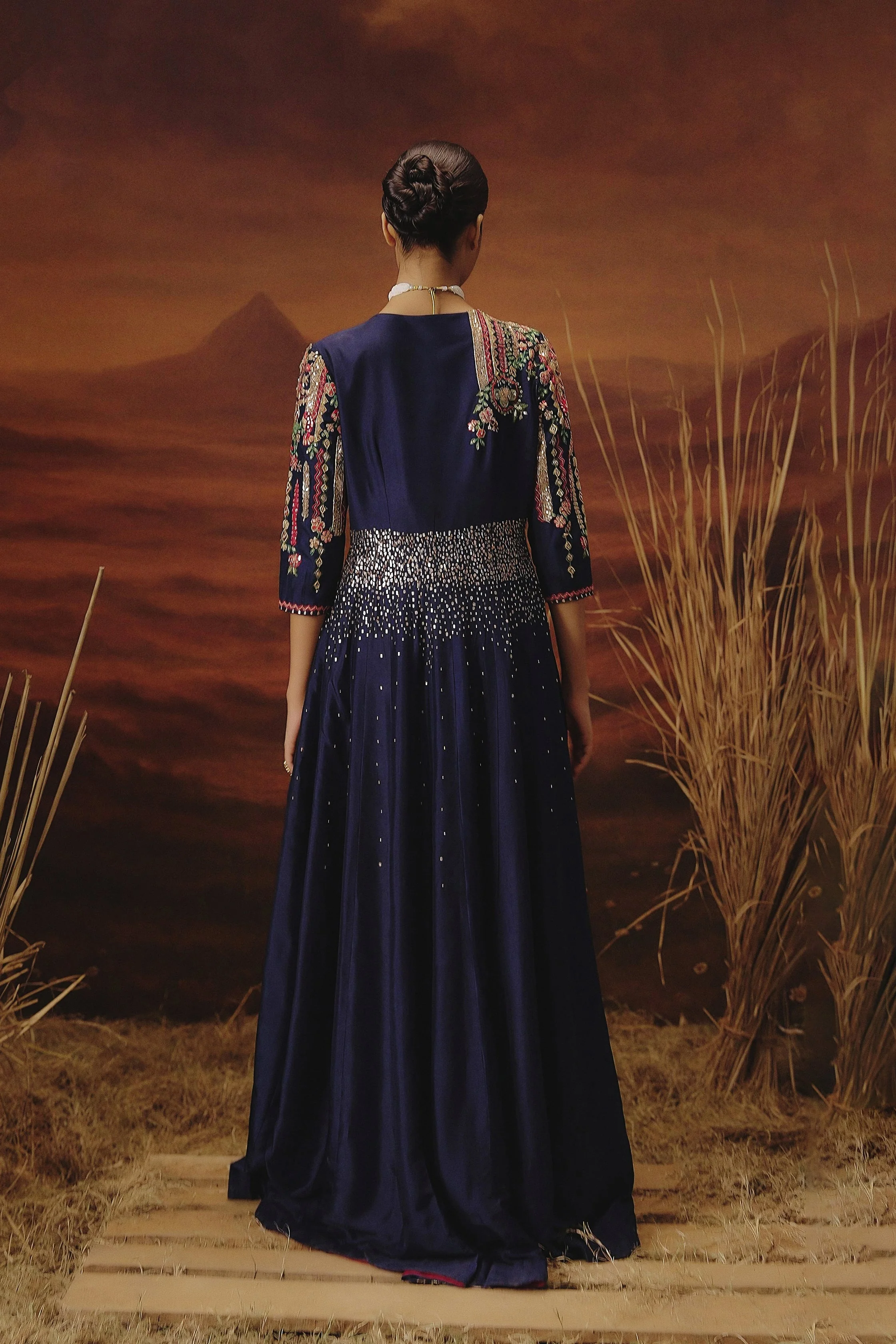 Navy Blue Embellished Raw Silk Palazzo Set - Image 7
