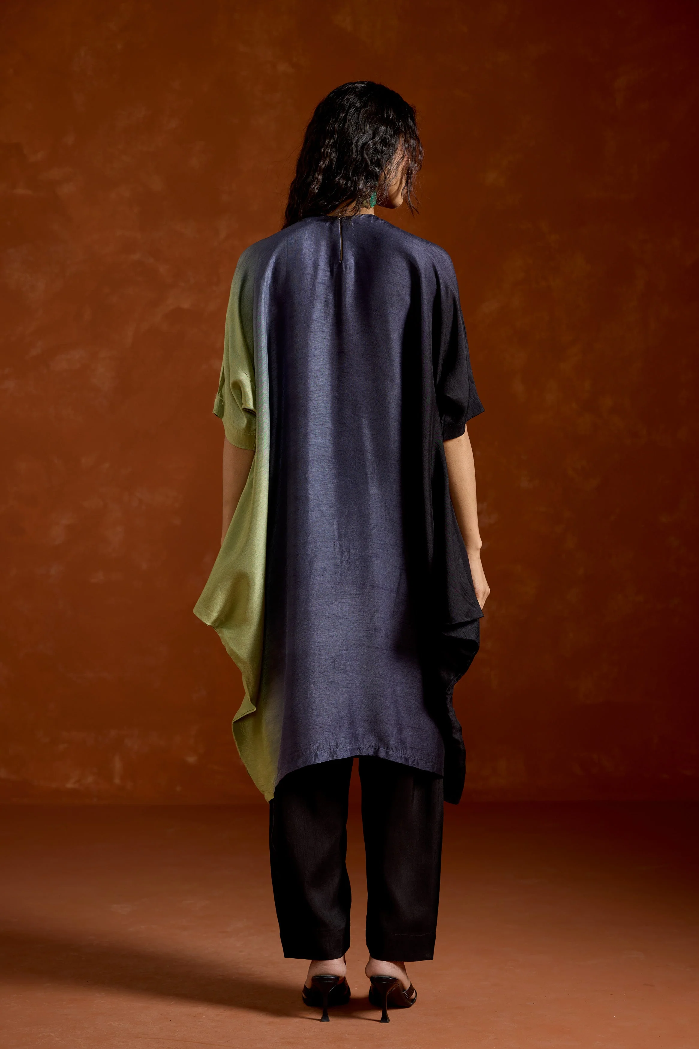 Navy Blue Embellished Raw Silk Kaftan Set - Image 7