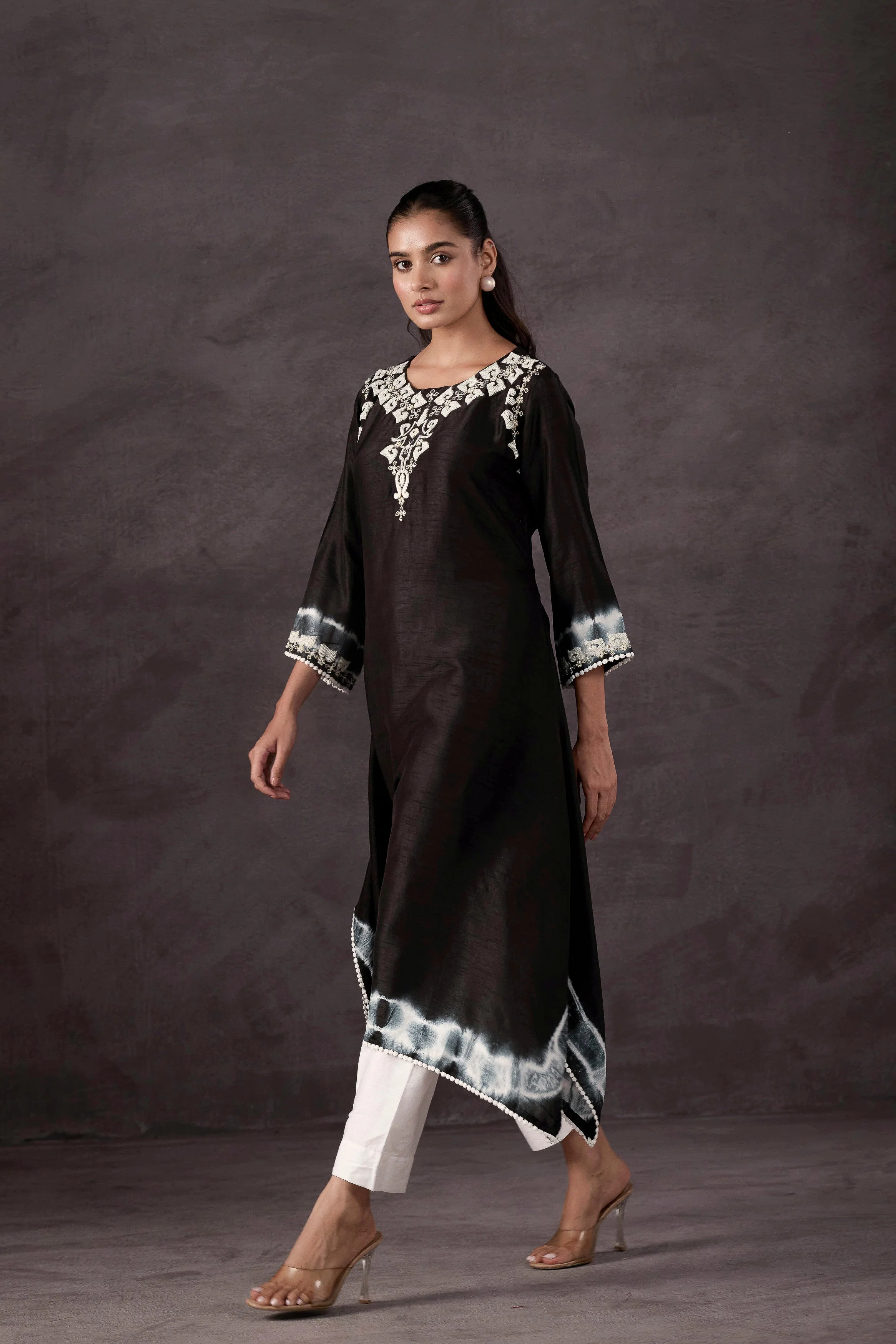 Black Embellished Raw Silk Kurta Set - Image 5