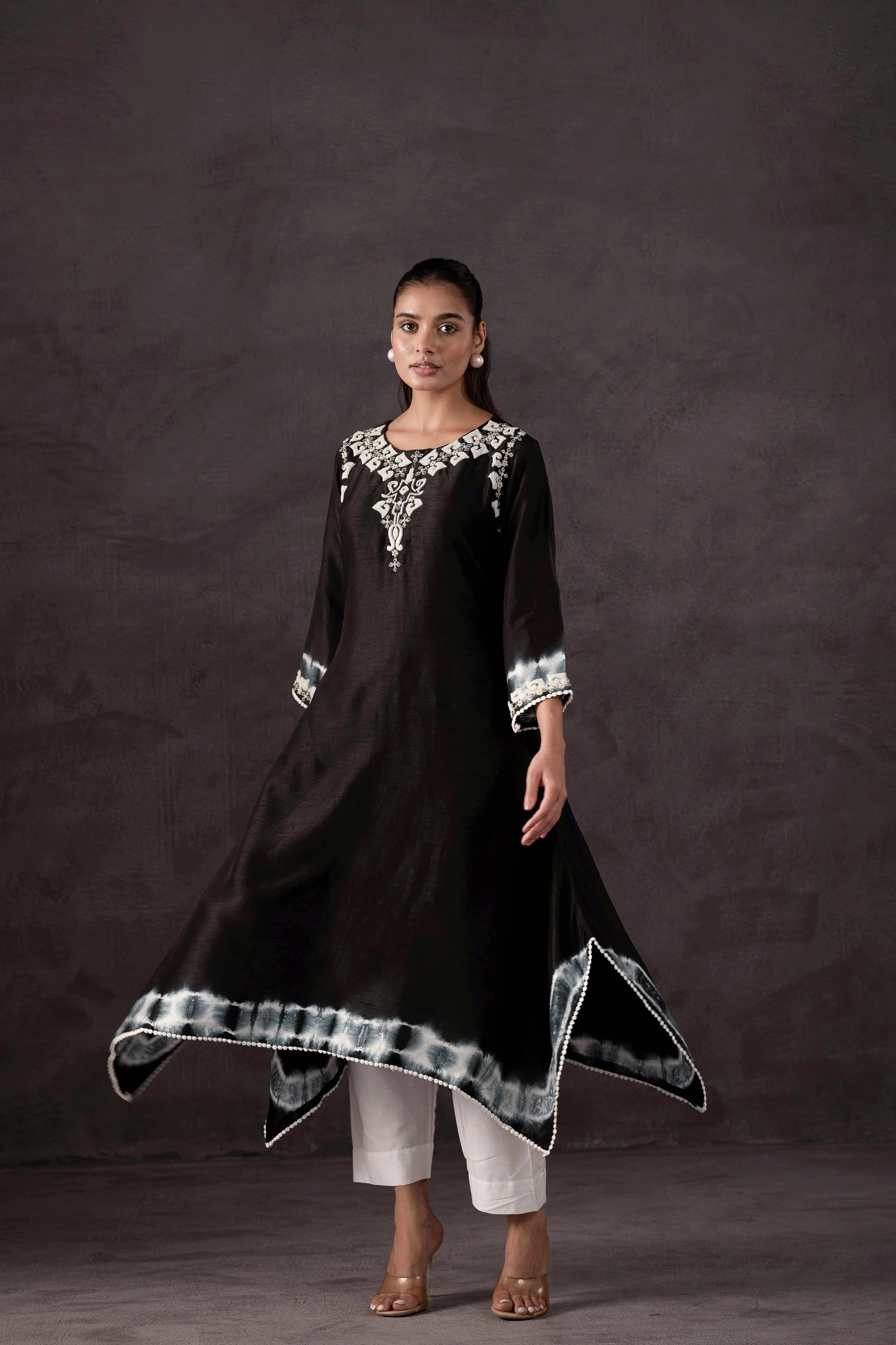 Black Embellished Raw Silk Kurta Set - Image 6