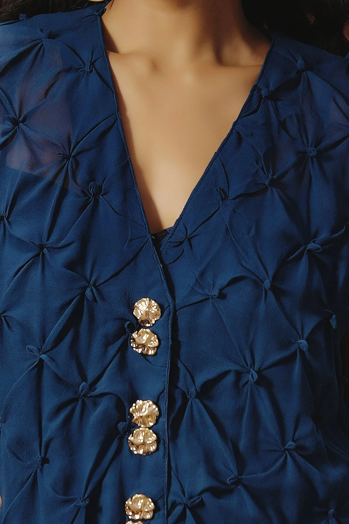 Royal Blue Embroidered Georgette Silk Co-Ord Set - Image 2