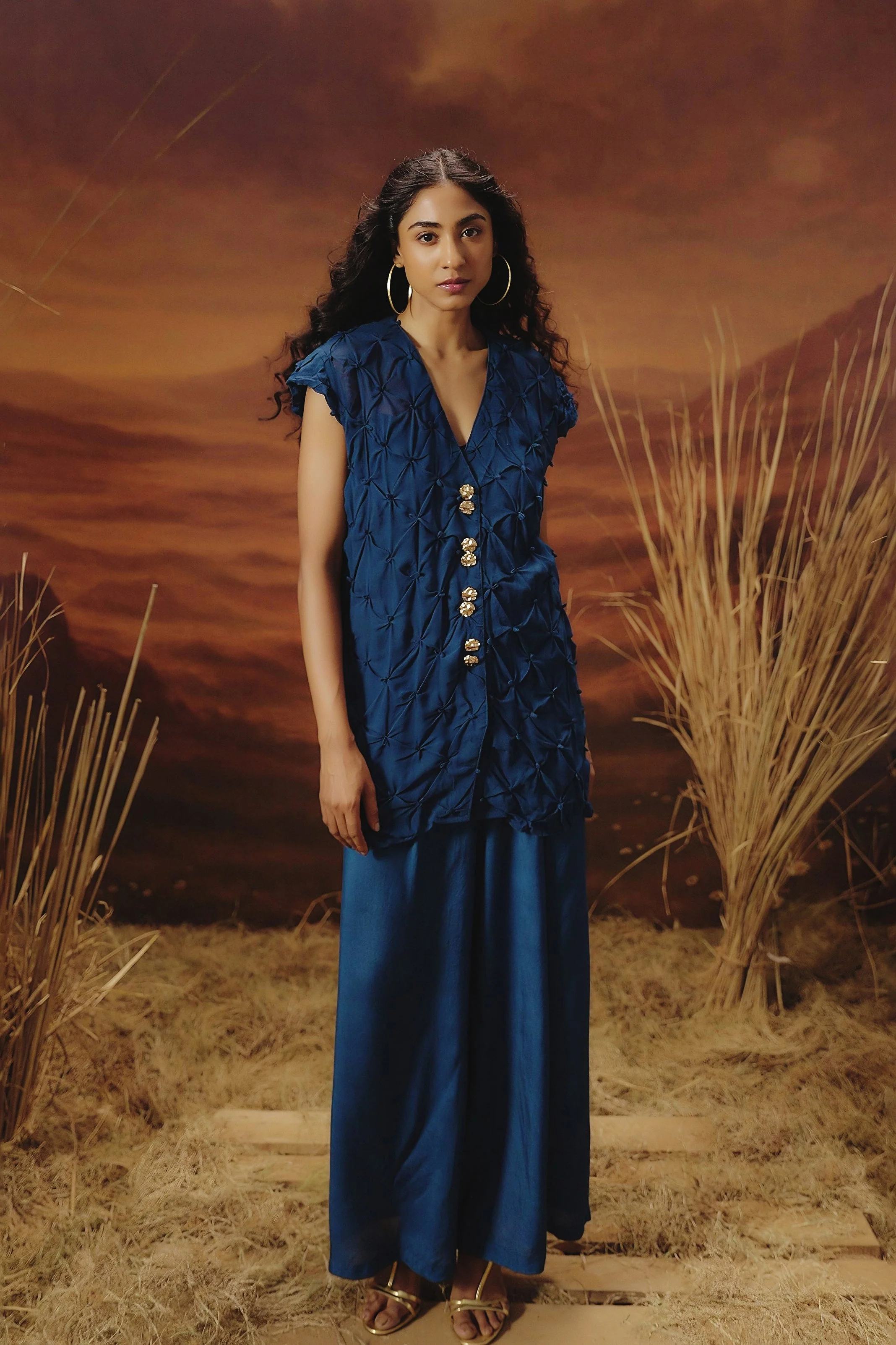 Royal Blue Embroidered Georgette Silk Co-Ord Set - Image 5