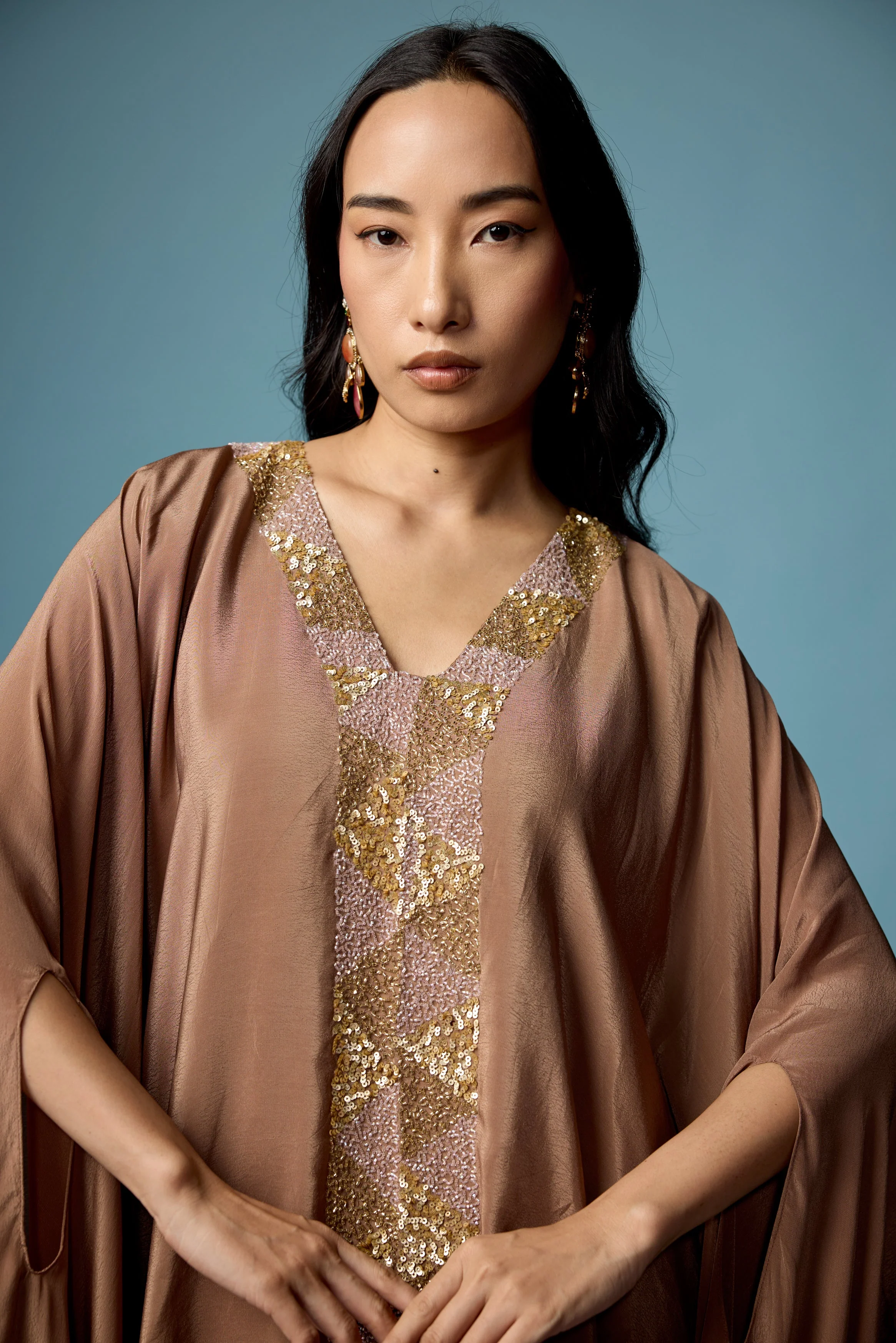 Earthy Brown Embellished Satin Silk Dhoti Set - Image 2