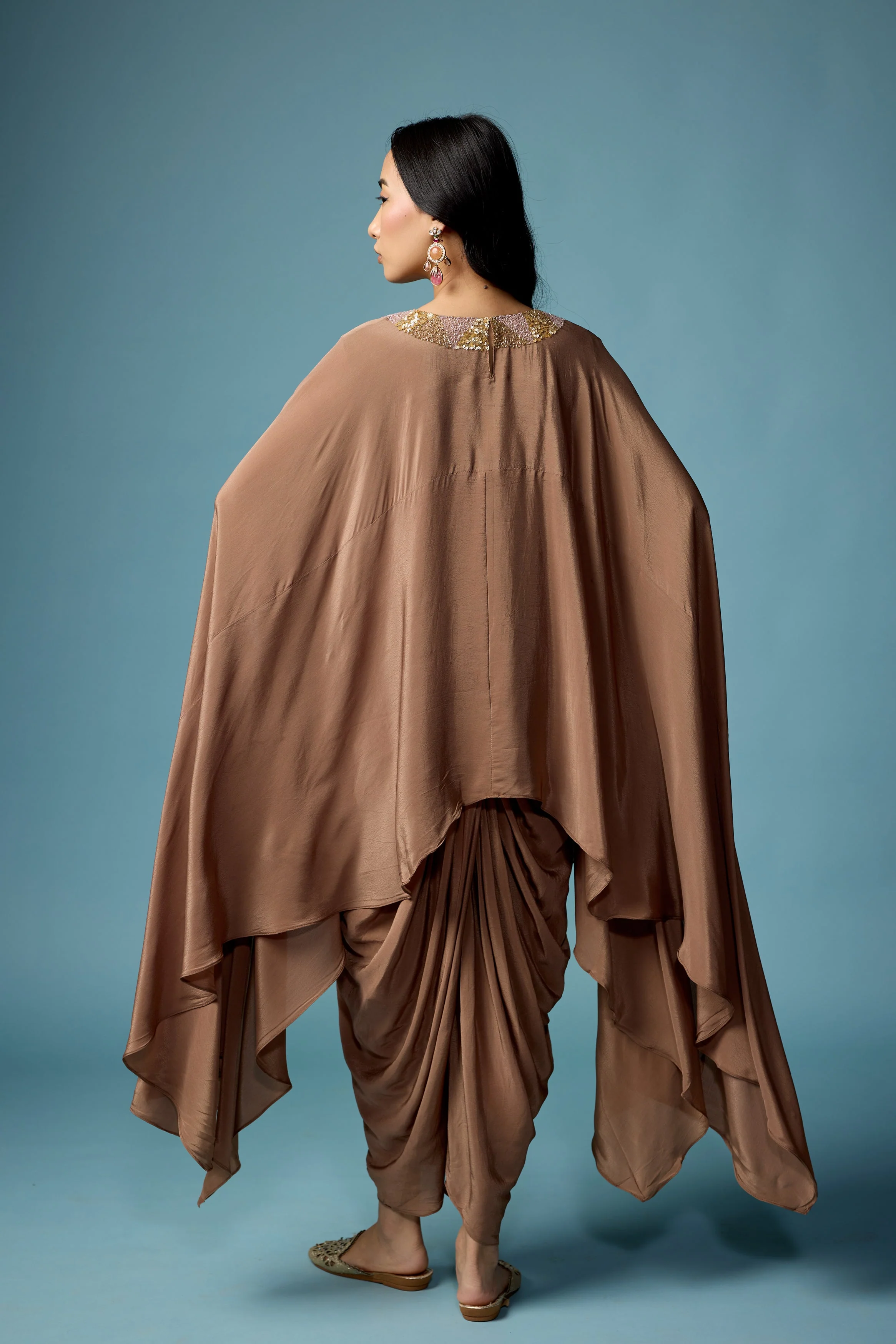 Earthy Brown Embellished Satin Silk Dhoti Set - Image 7