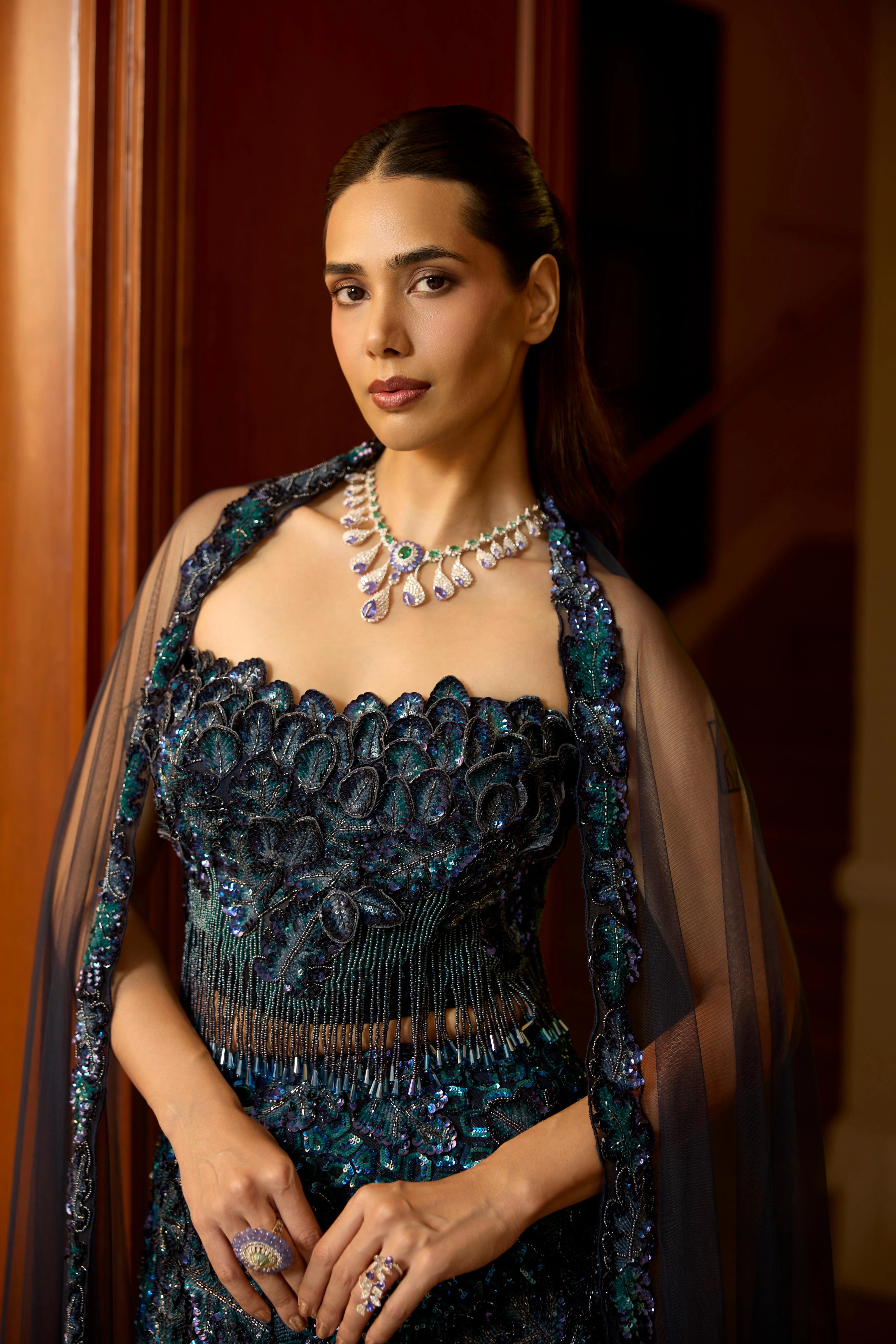 Peacock Teal Embellished Premium Mermaid Lehenga Set - Image 2