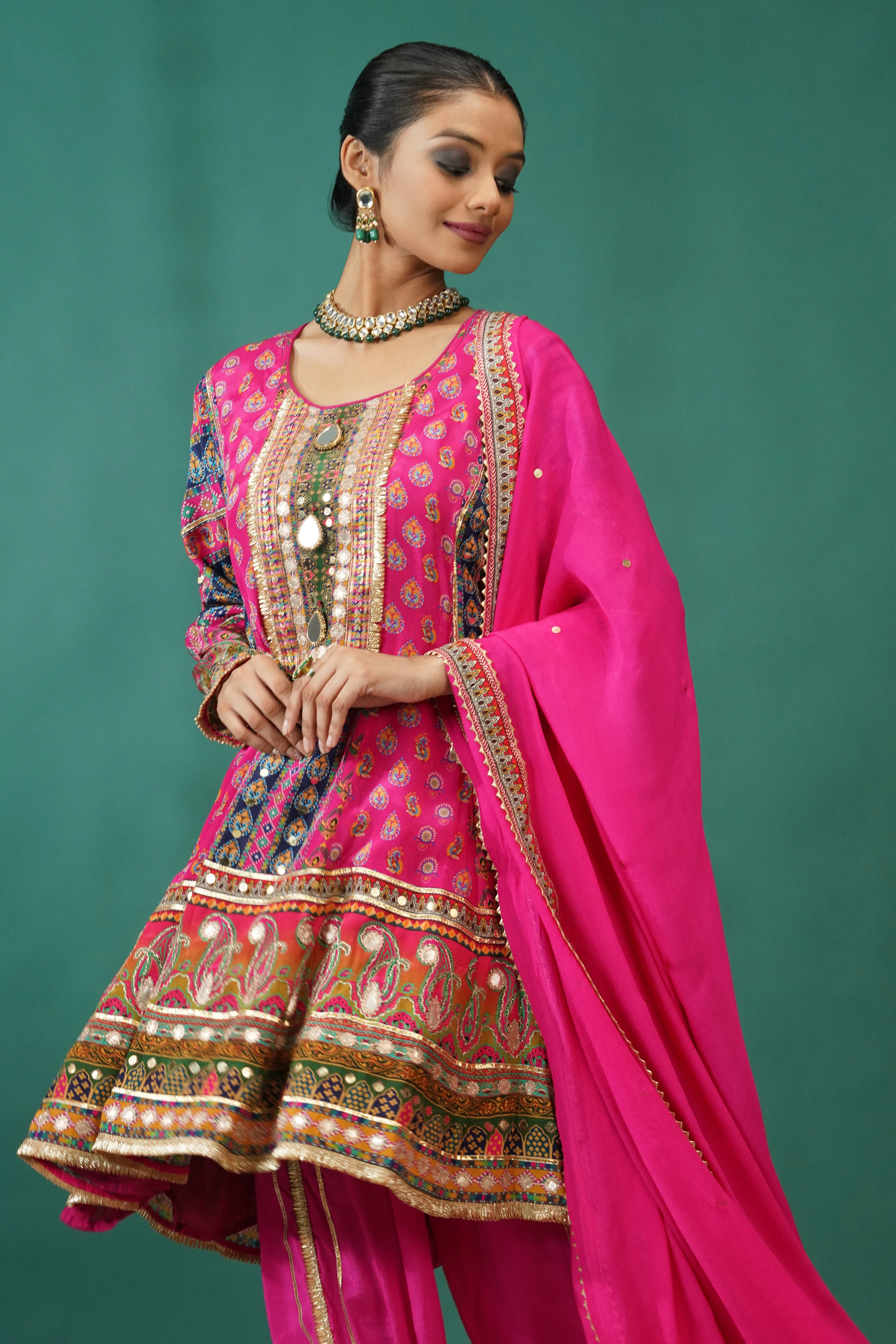 Rani Pink Embellished Crepe Silk Dhoti Set - Image 2