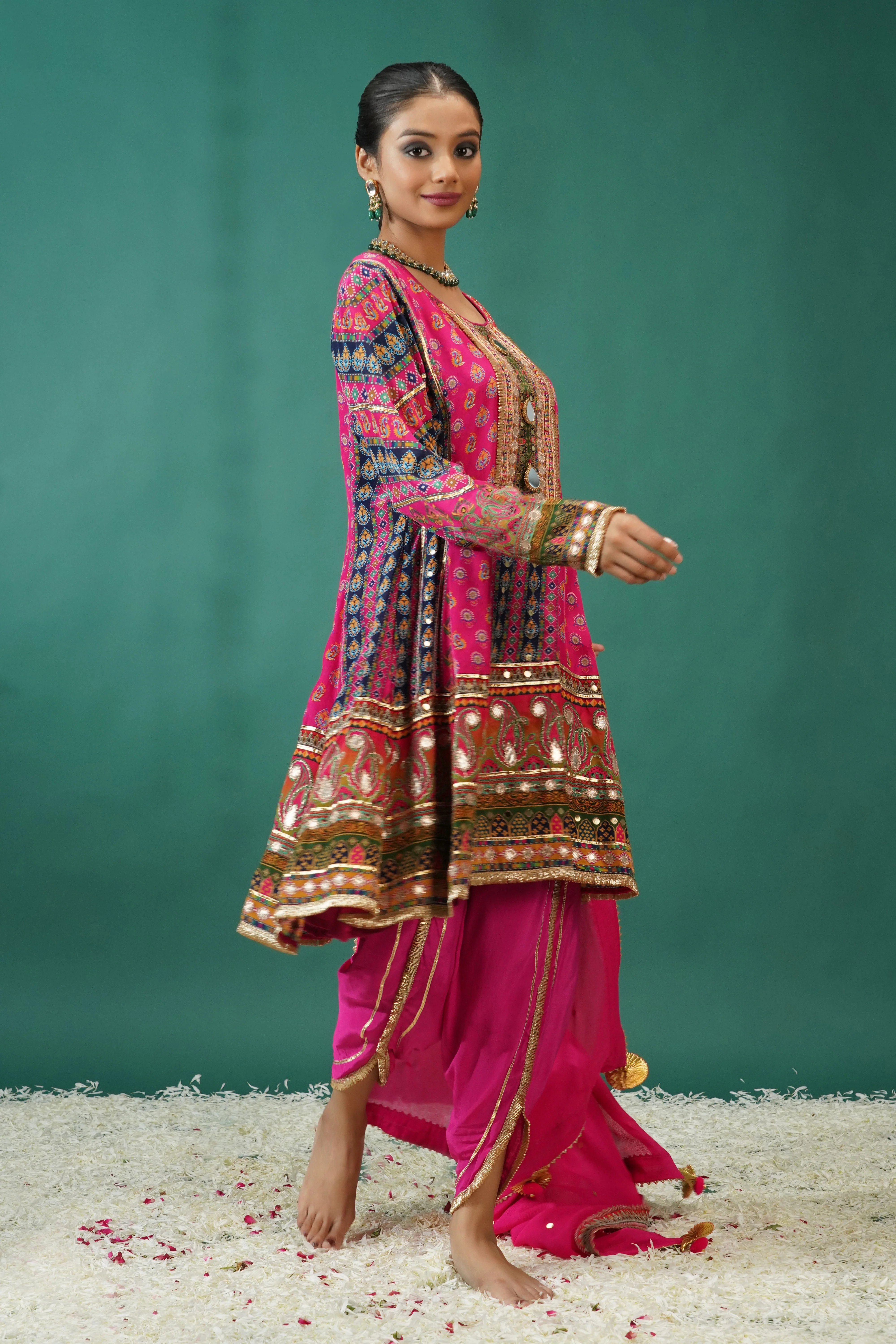 Rani Pink Embellished Crepe Silk Dhoti Set - Image 3