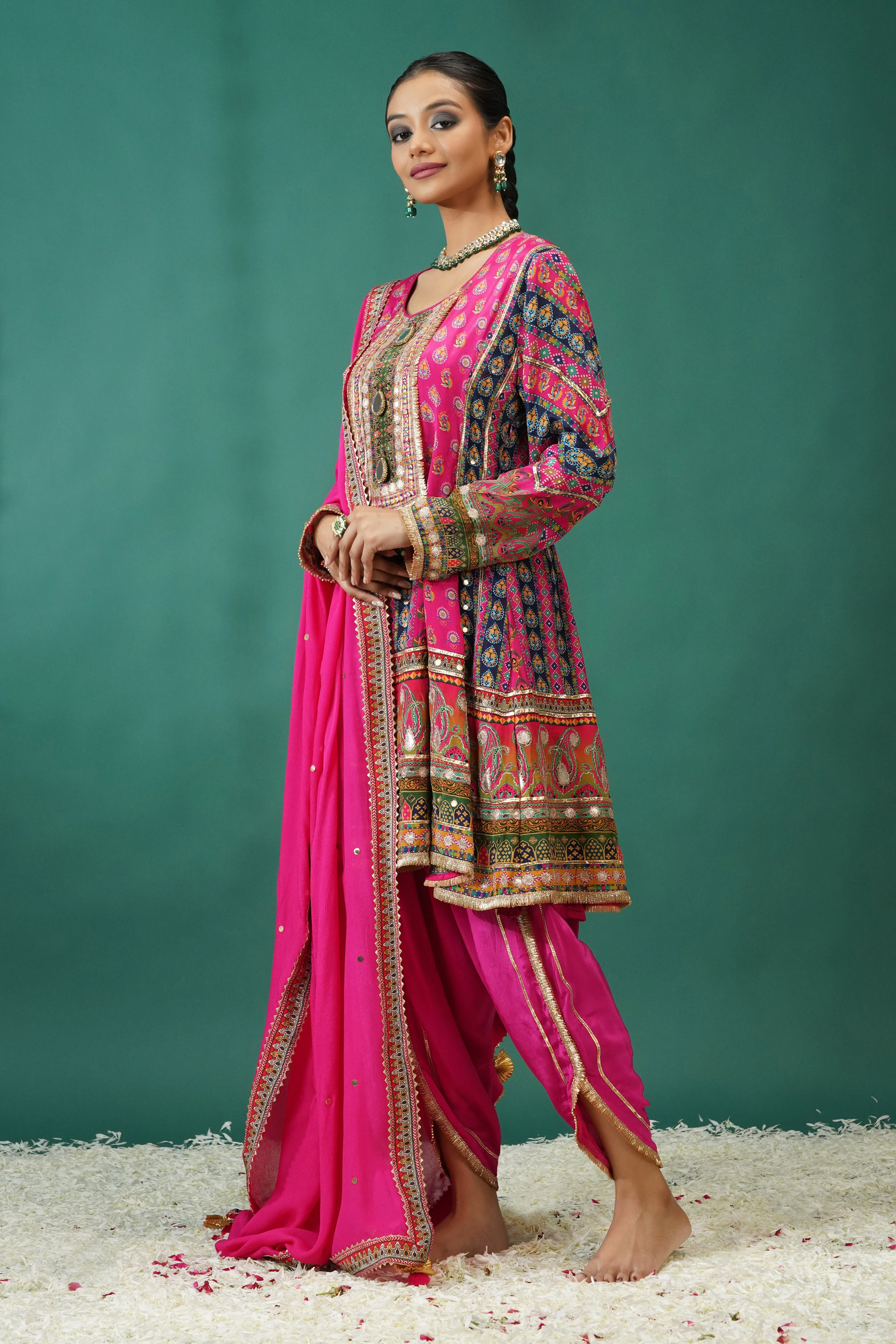 Rani Pink Embellished Crepe Silk Dhoti Set - Image 4