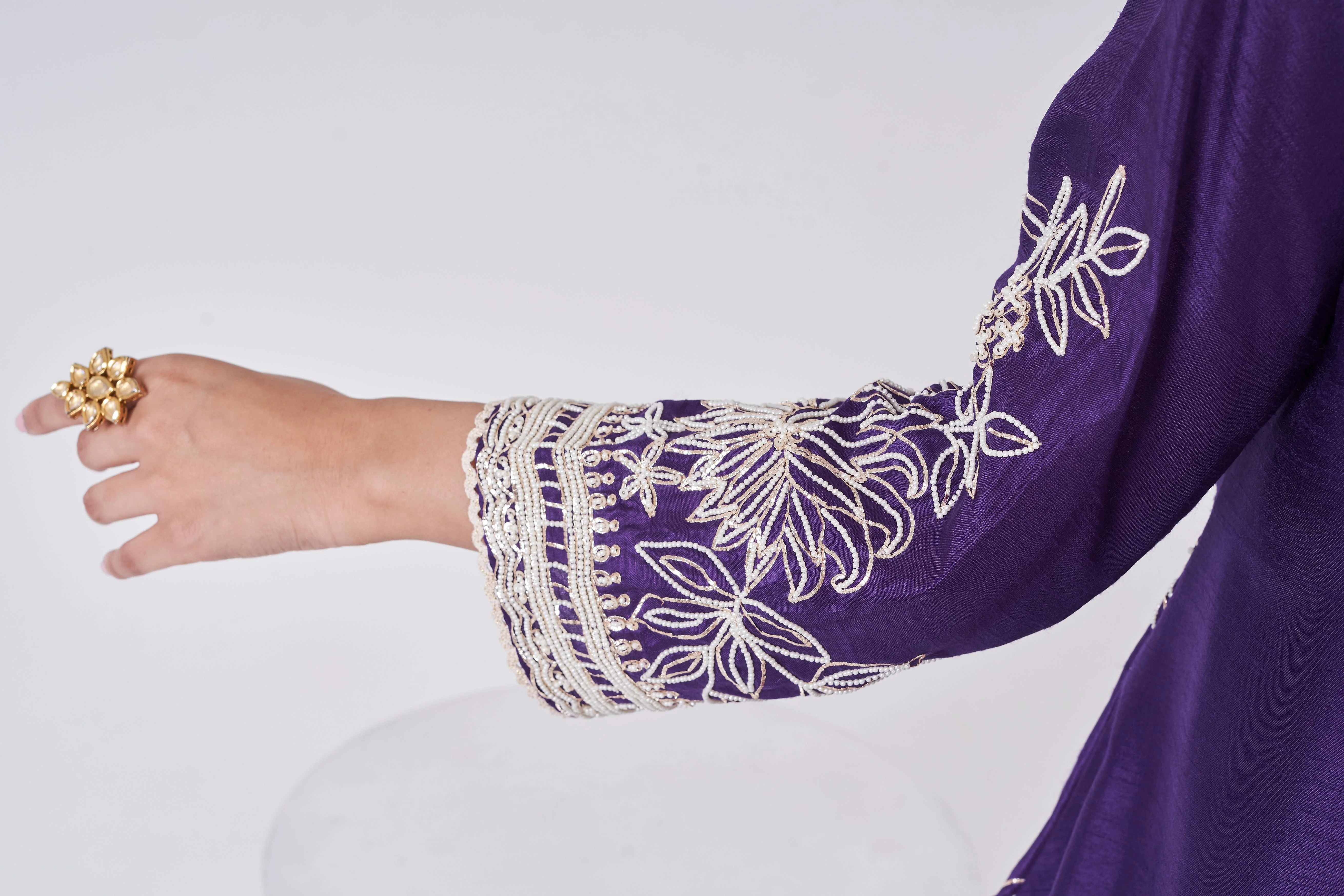 Dark Purple Embellished Raw Silk Co-Ord Set - Image 4