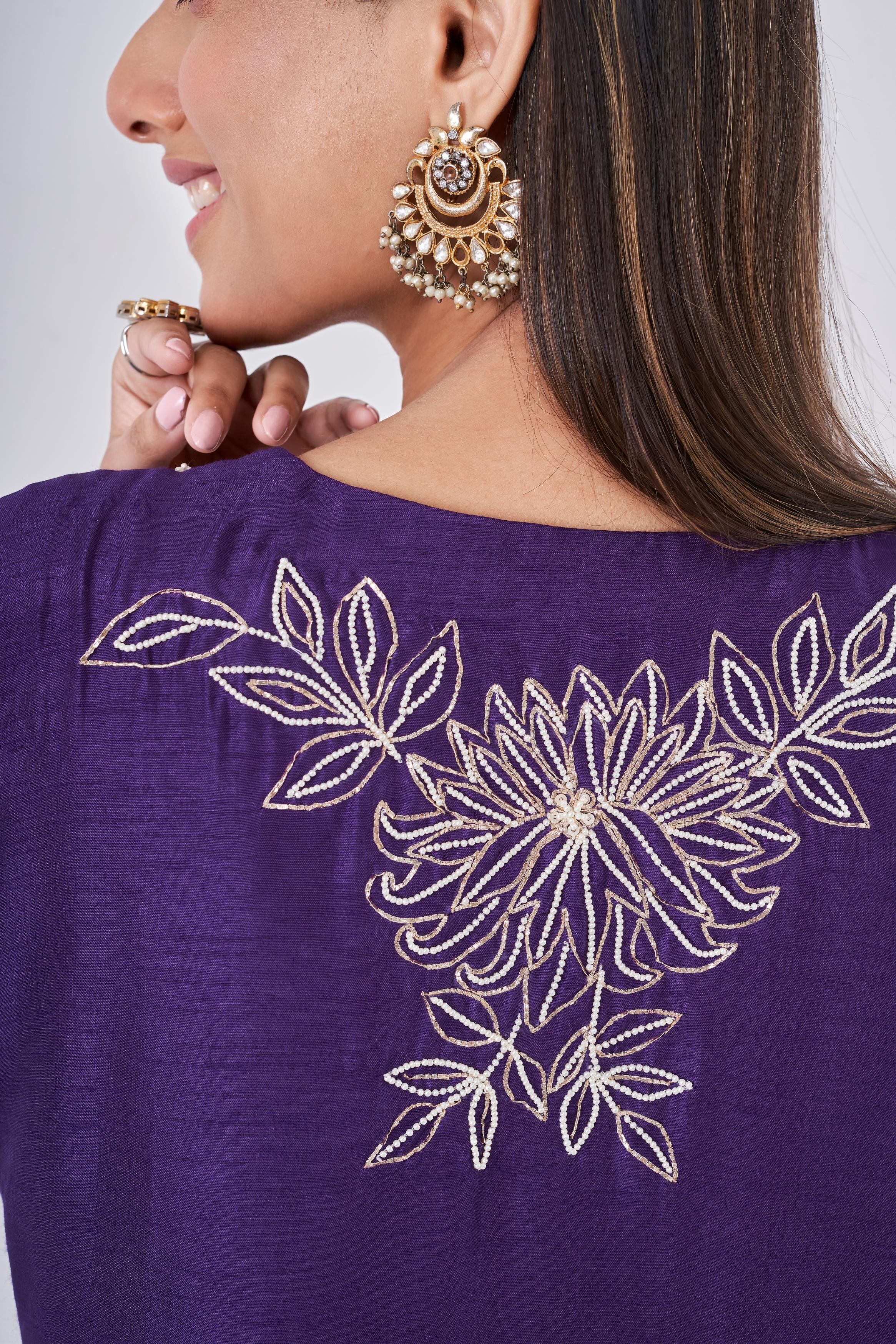 Dark Purple Embellished Raw Silk Co-Ord Set - Image 5