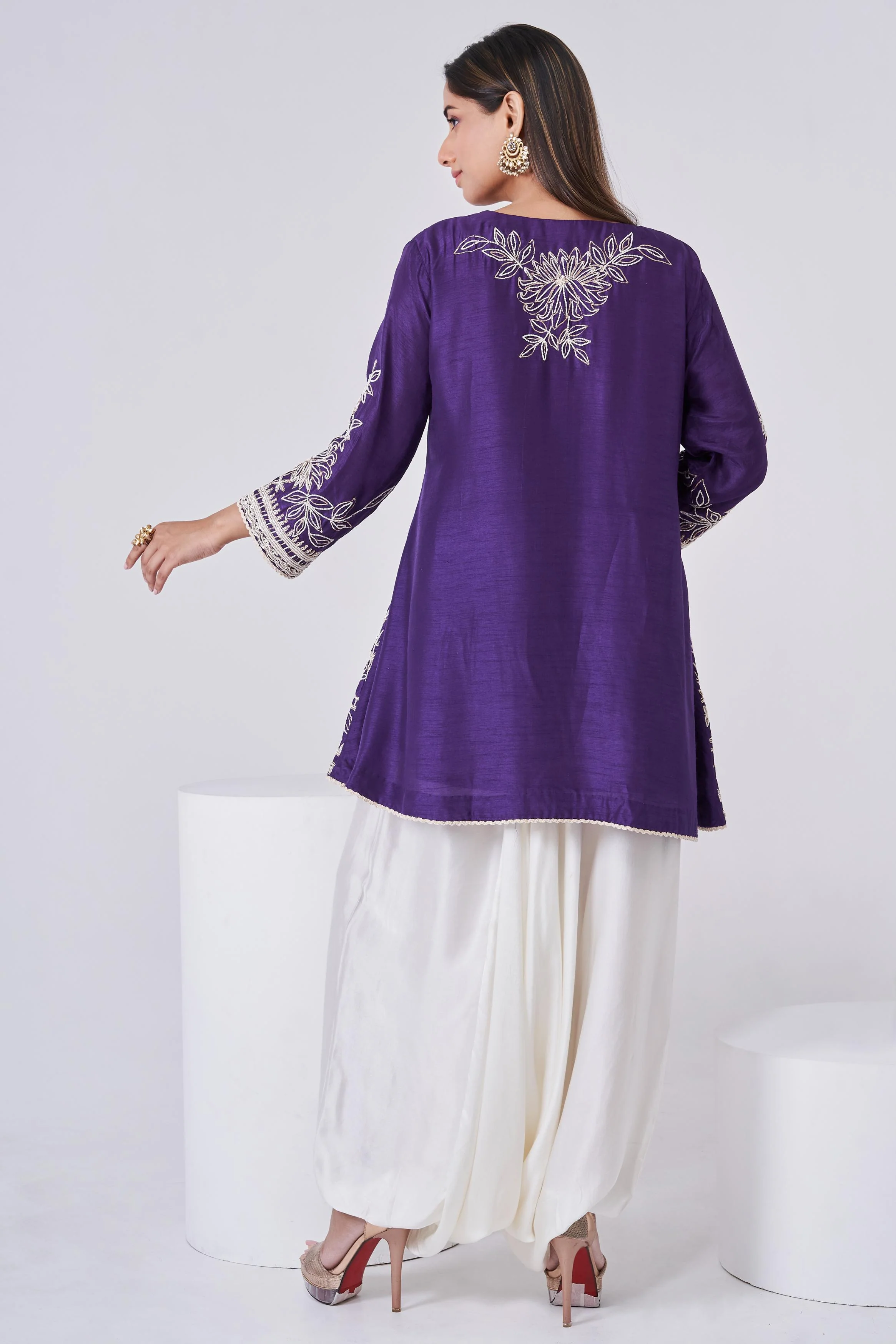 Dark Purple Embellished Raw Silk Co-Ord Set - Image 6