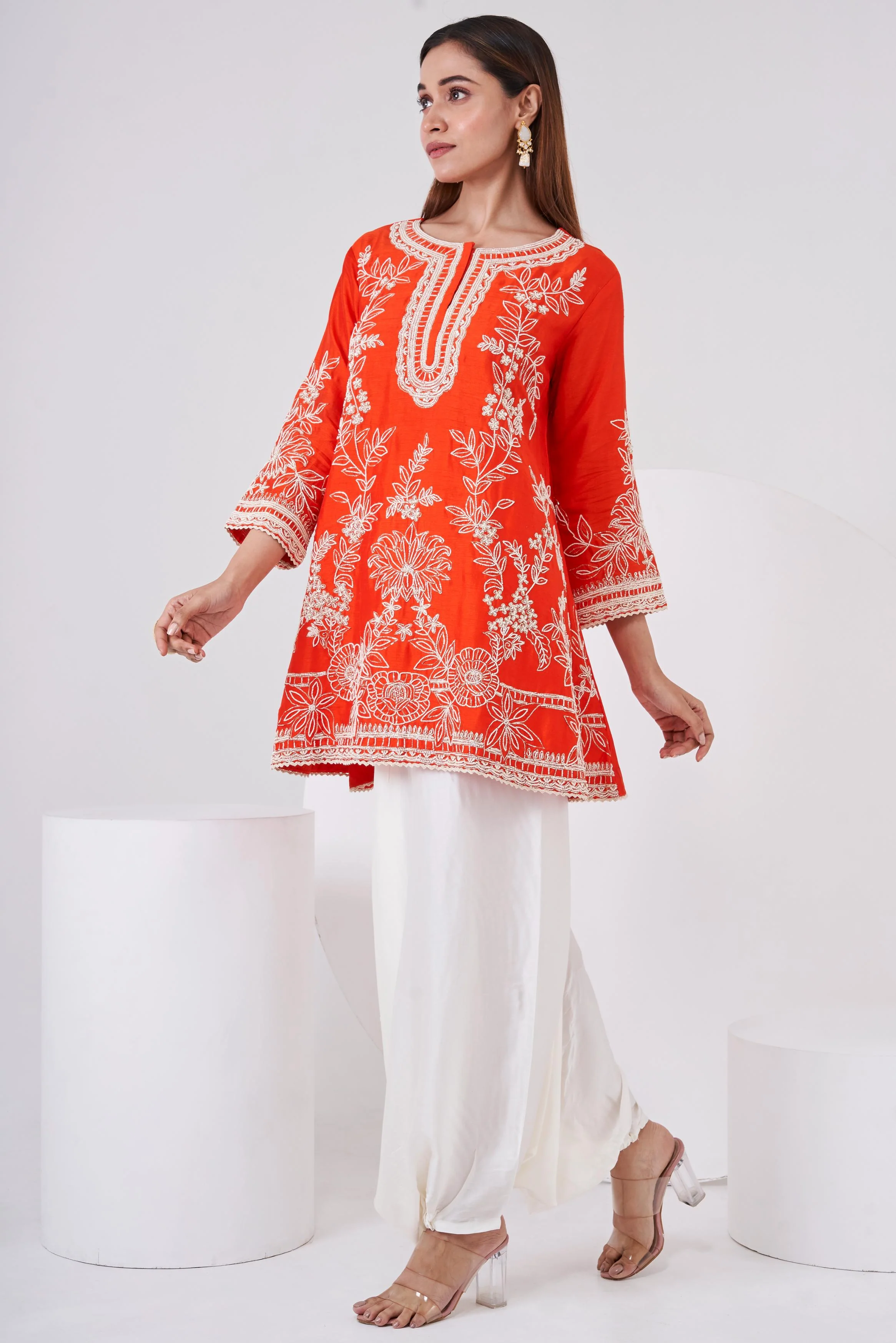 Bright Orange Embellished Raw Silk Co-Ord Set - Image 5