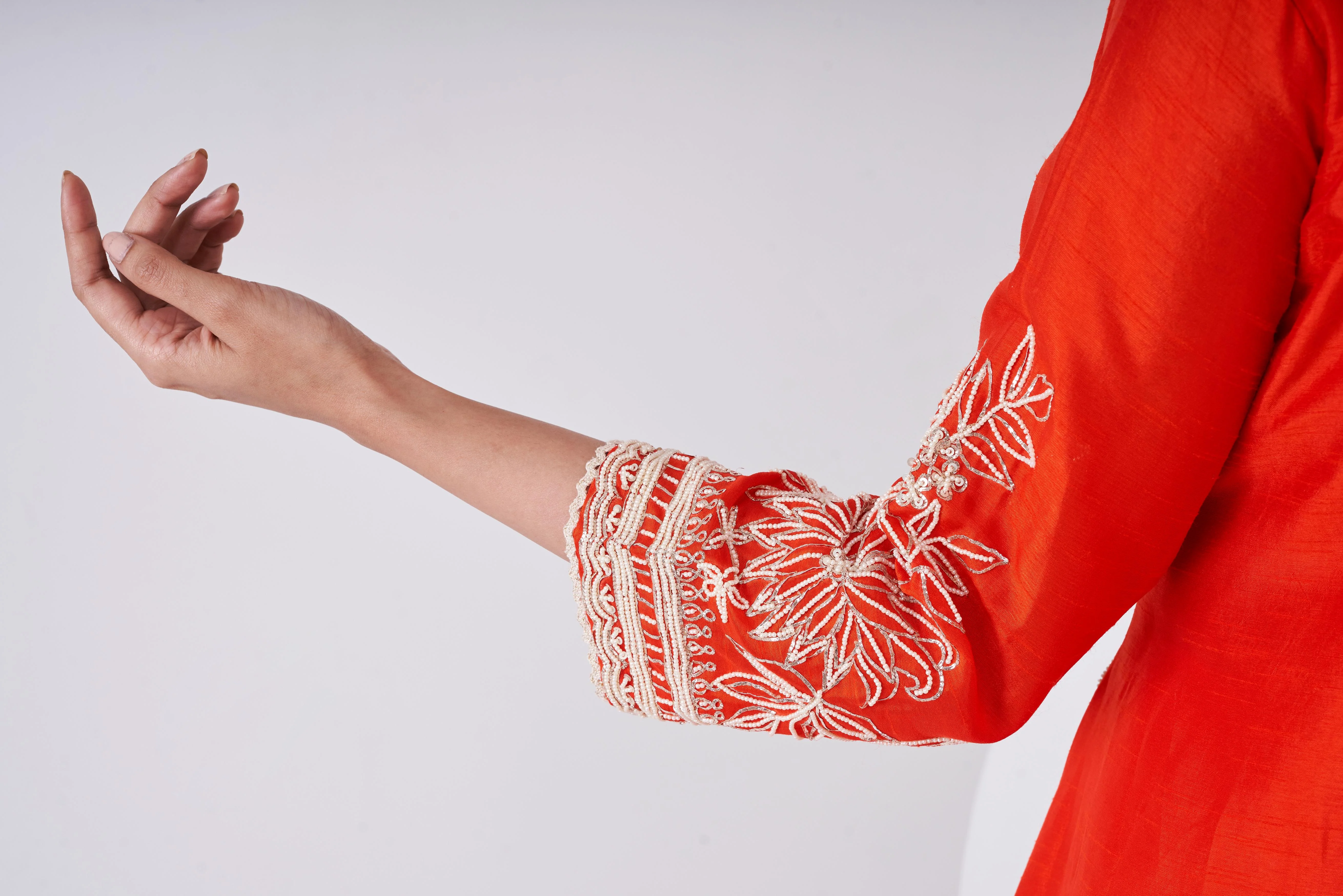 Bright Orange Embellished Raw Silk Co-Ord Set - Image 7