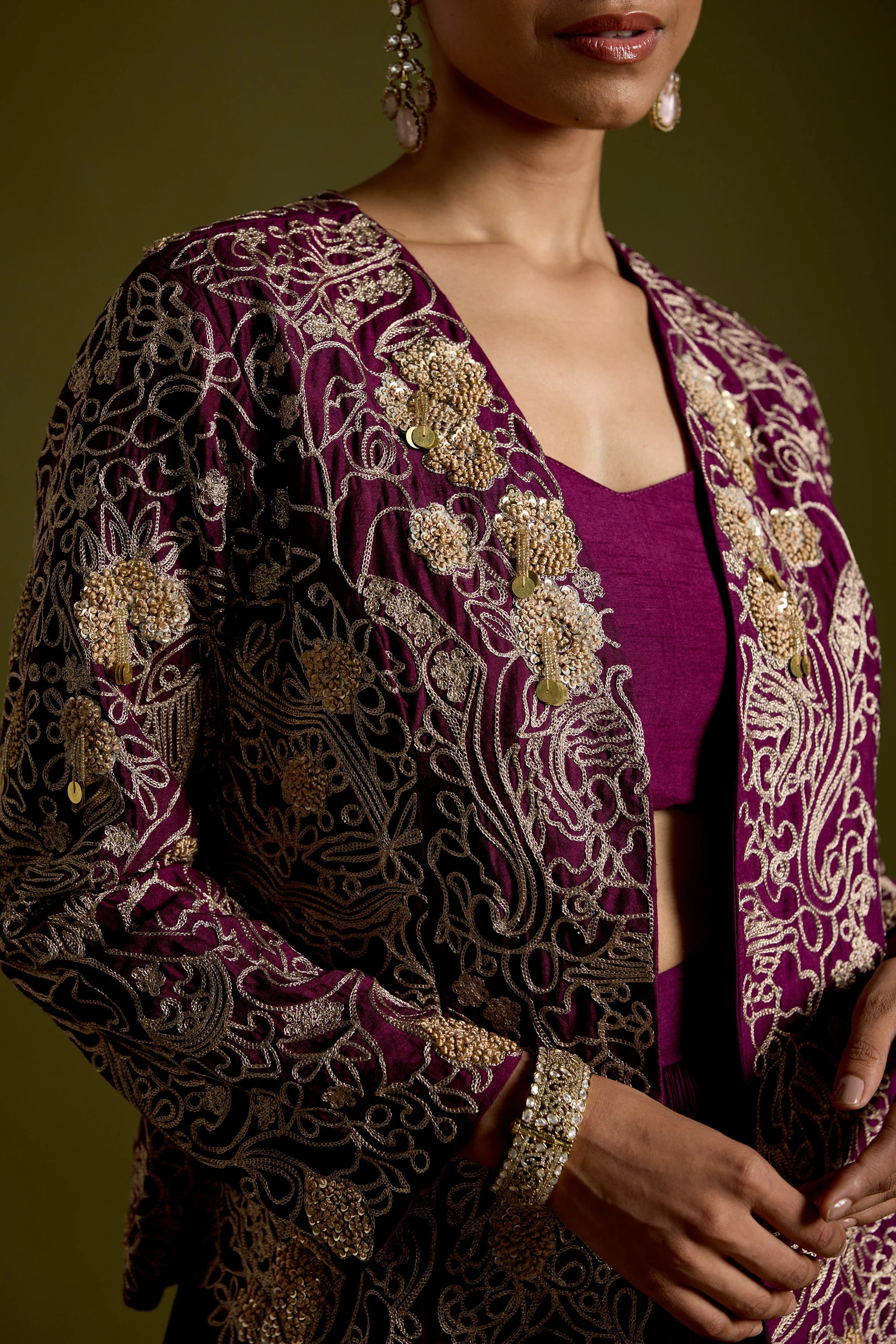 Dark Purple Embellished Organic Cotton Palazzo Set - Image 2