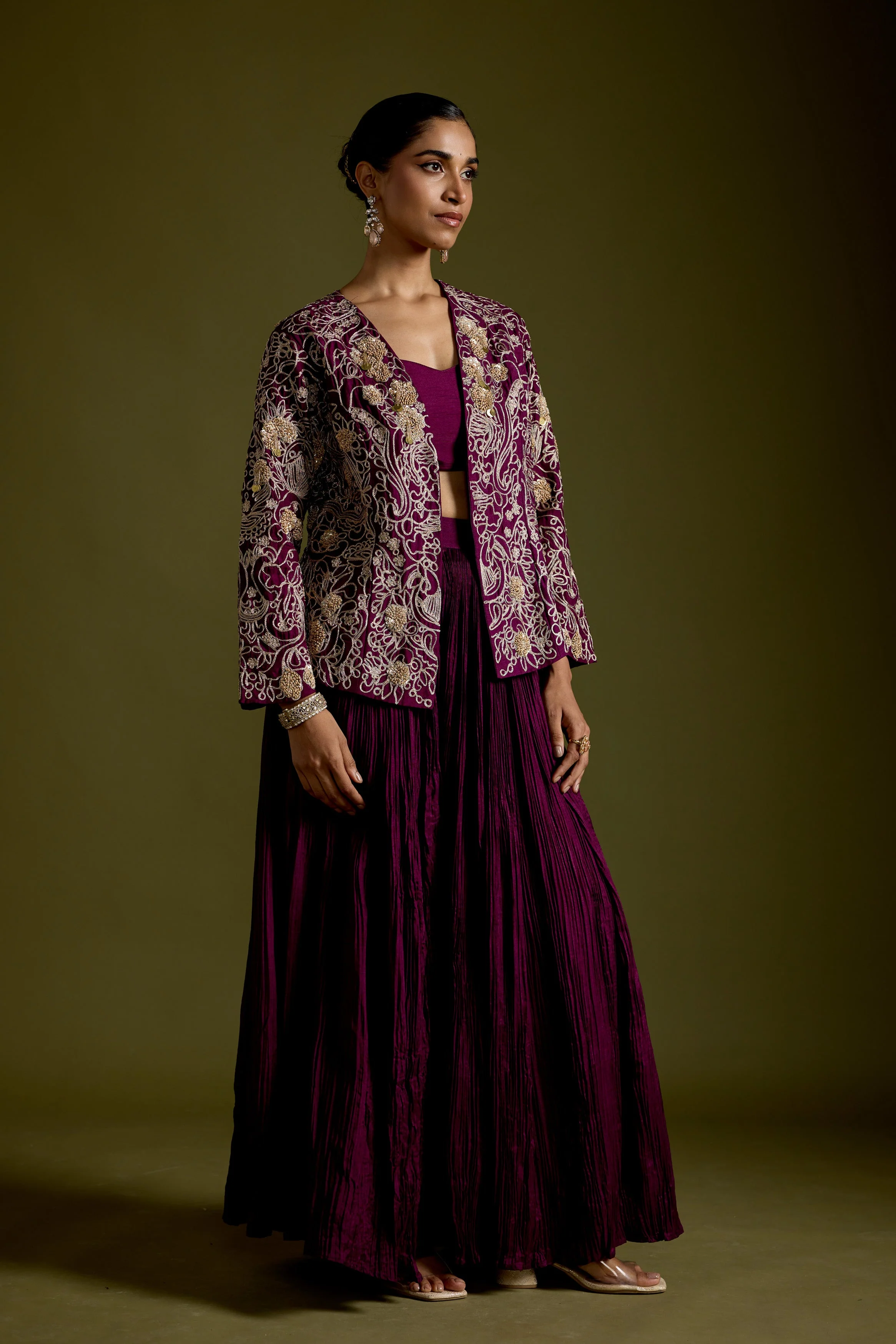 Dark Purple Embellished Organic Cotton Palazzo Set - Image 4