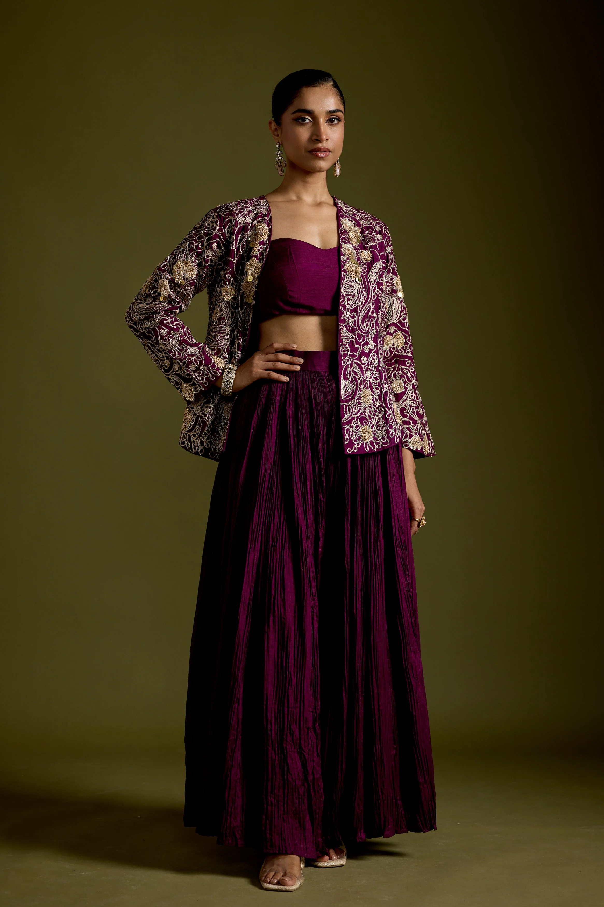 Dark Purple Embellished Organic Cotton Palazzo Set - Image 5