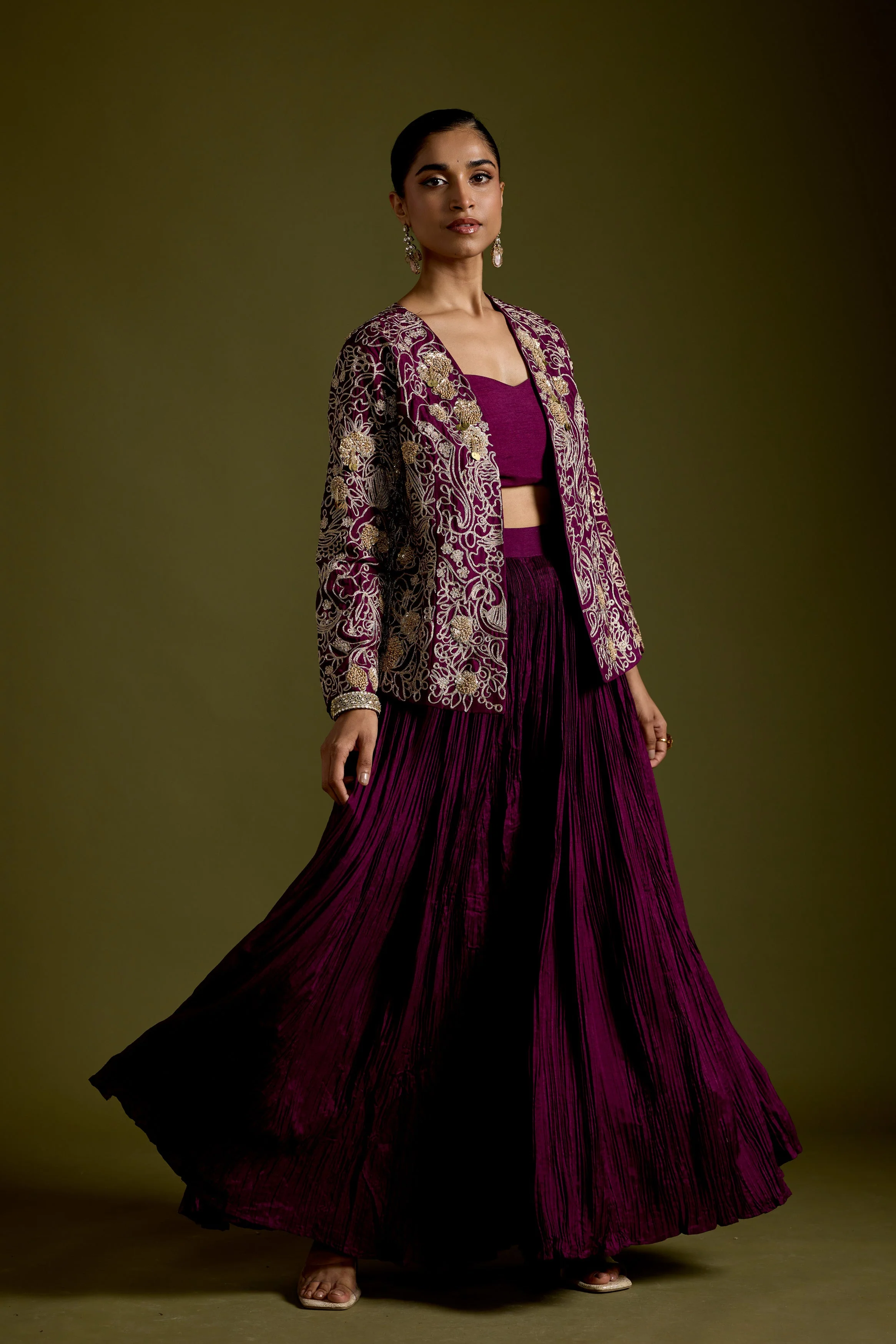 Dark Purple Embellished Organic Cotton Palazzo Set - Image 6