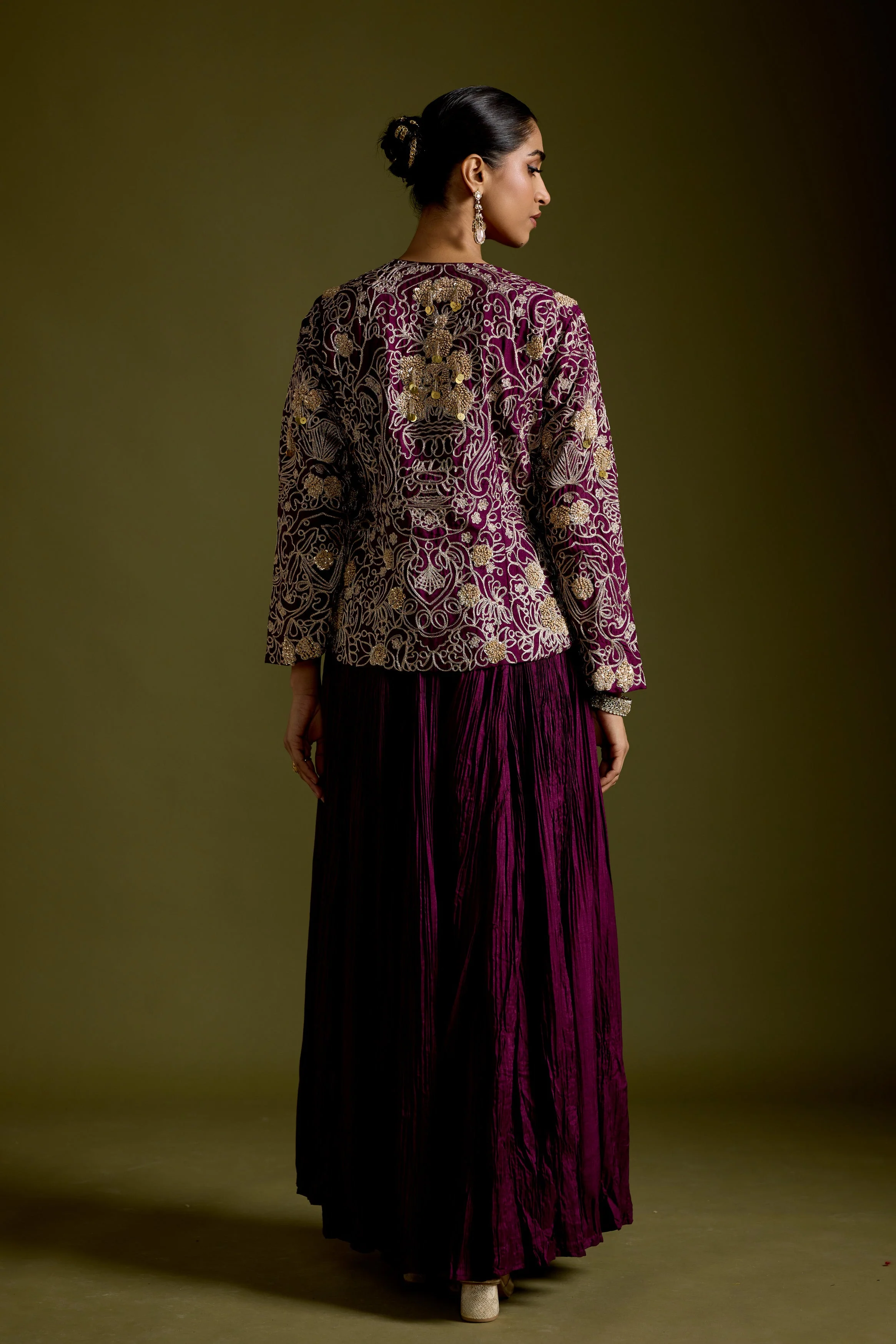 Dark Purple Embellished Organic Cotton Palazzo Set - Image 7