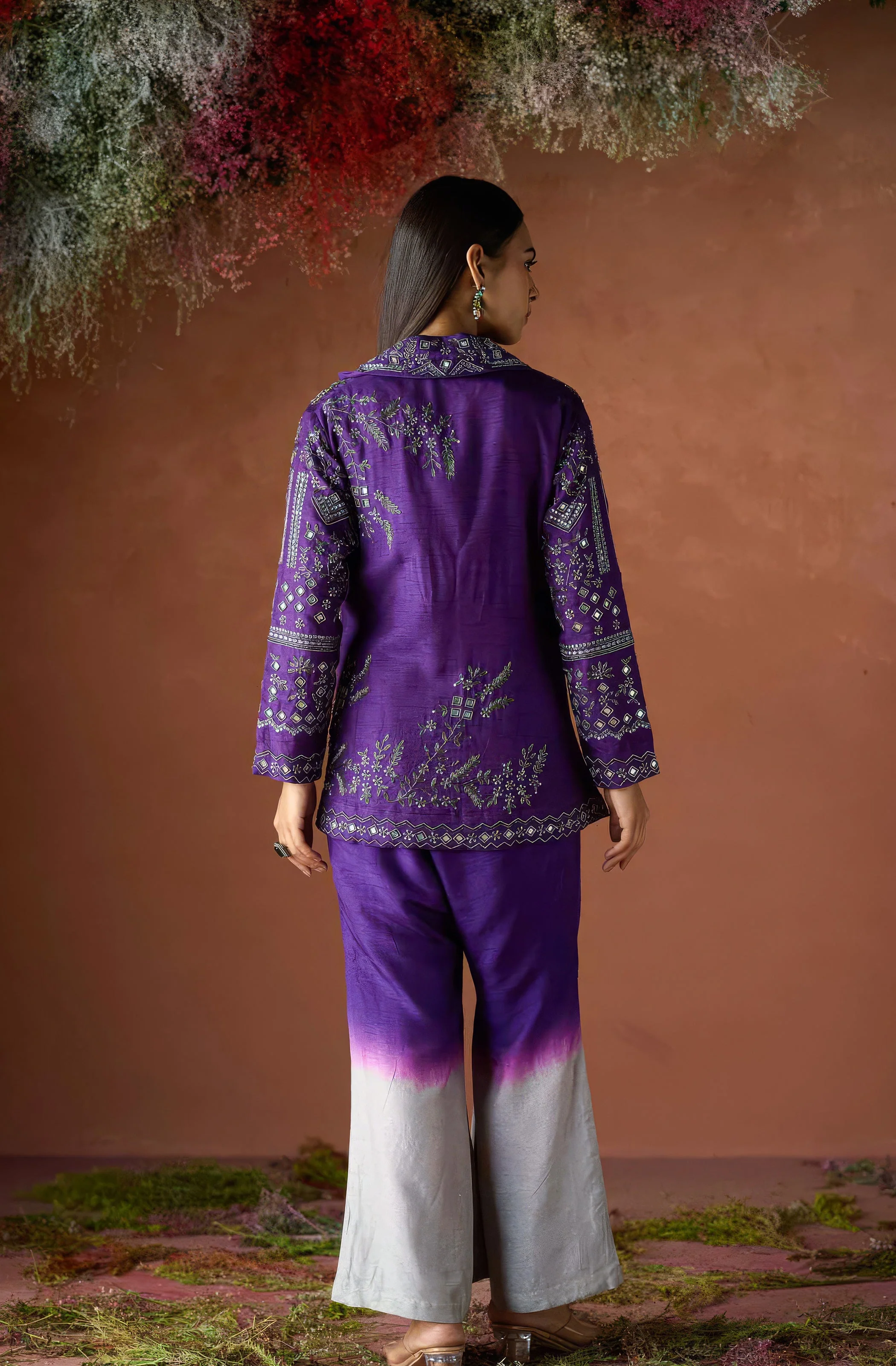 Dark Purple Embellished Raw Silk Co-Ord Set - Image 6