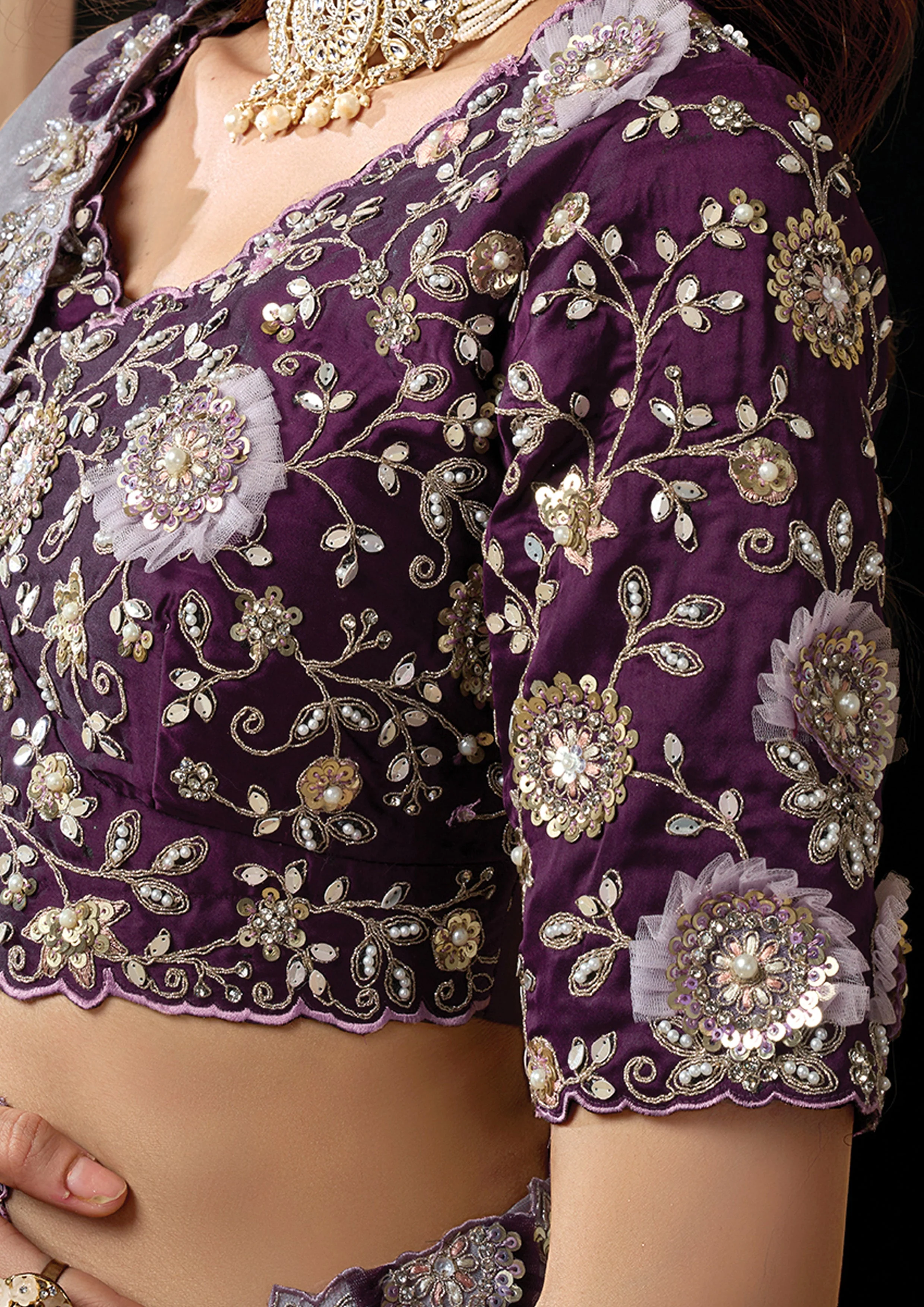 Soft Lavender Embellished Uppada Silk Saree - Image 2
