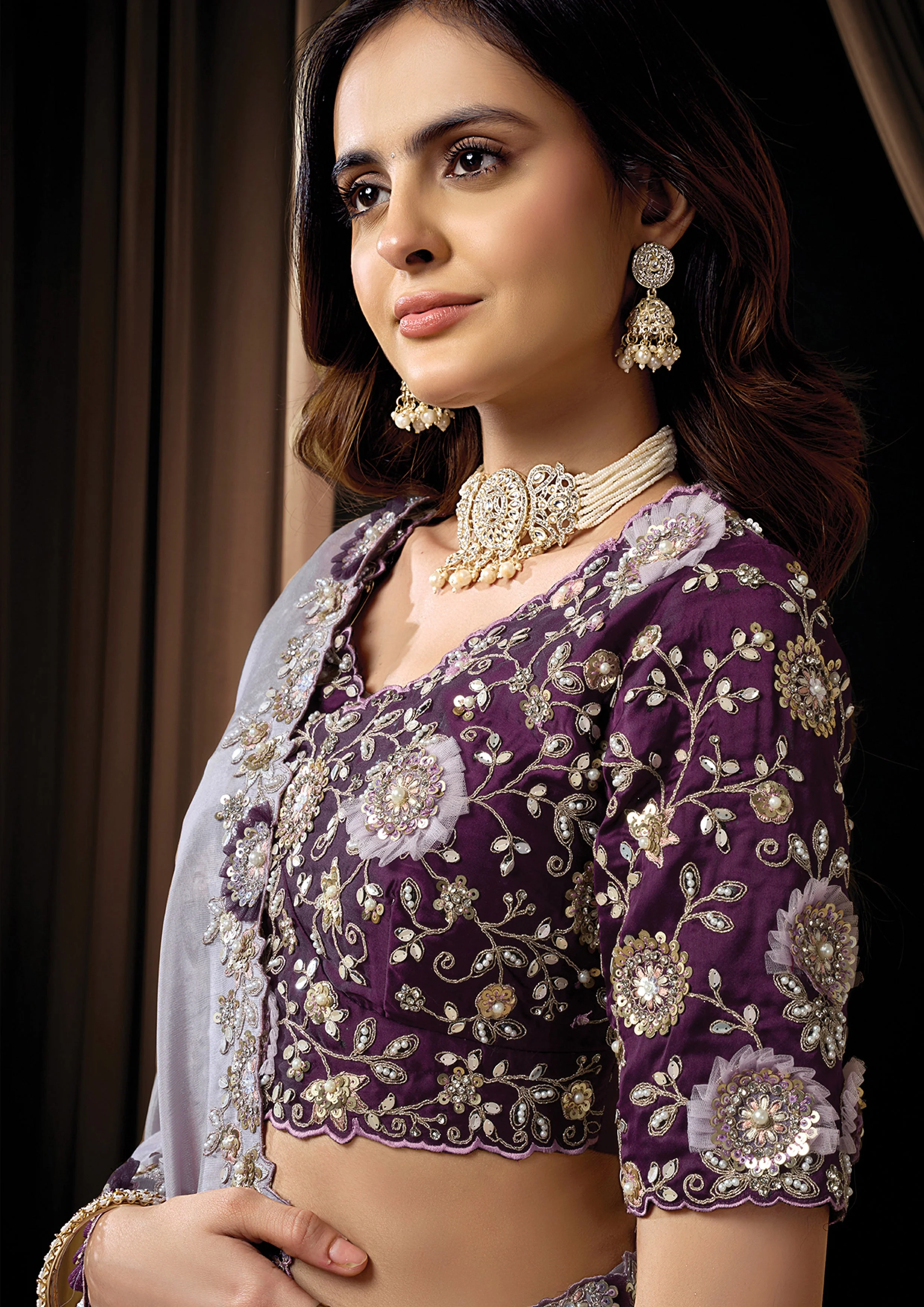 Soft Lavender Embellished Uppada Silk Saree - Image 3