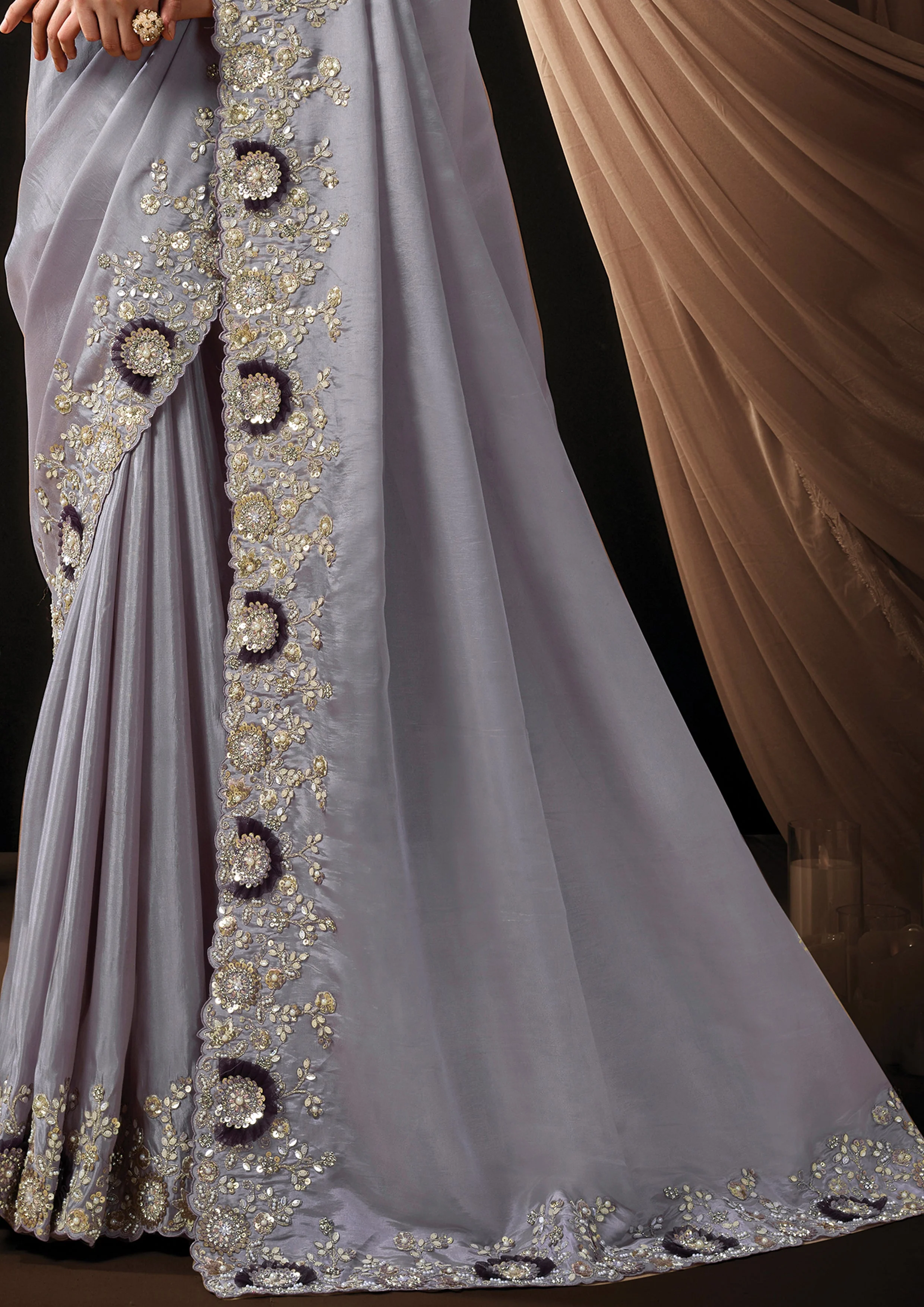 Soft Lavender Embellished Uppada Silk Saree - Image 5