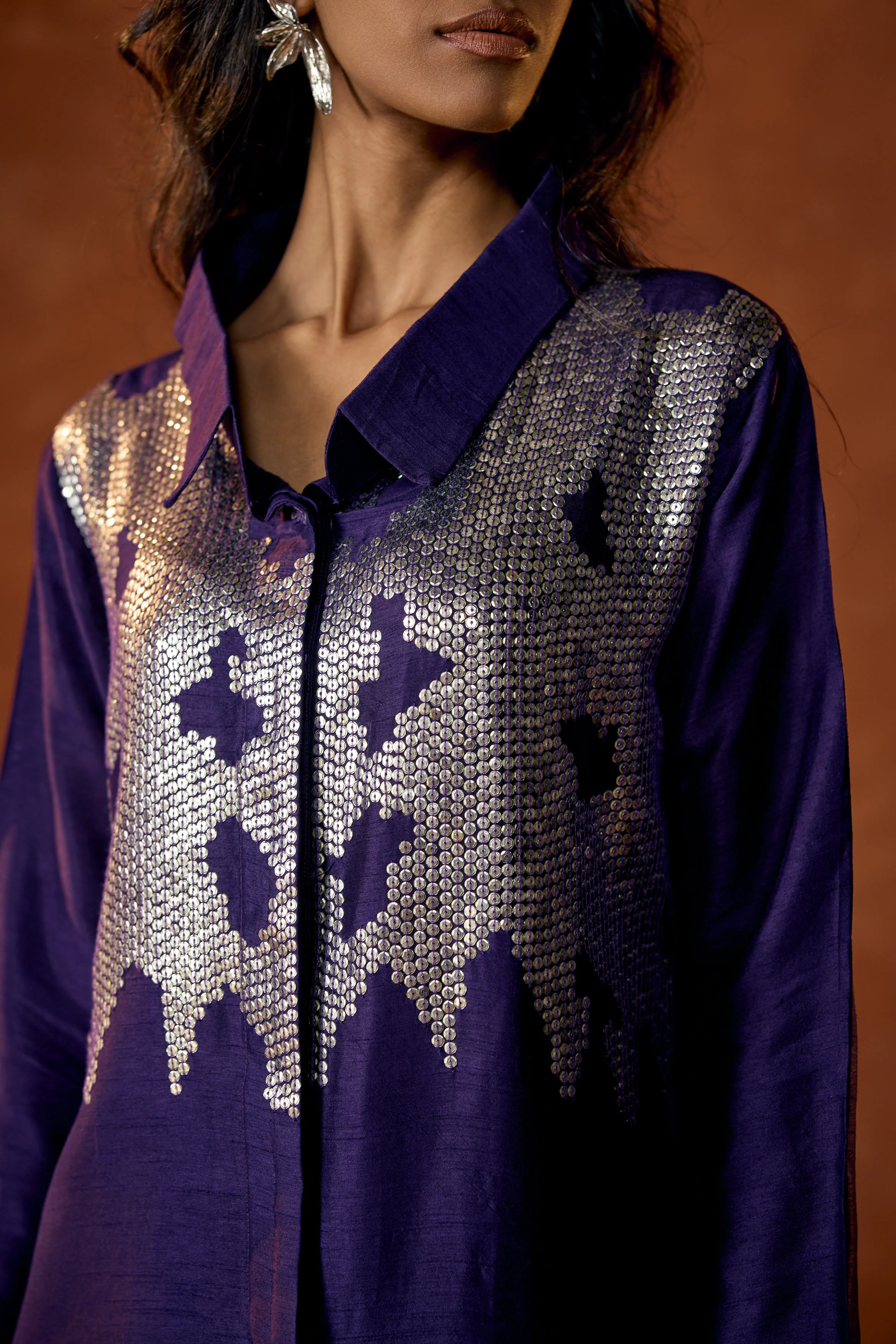 Royal Purple Embellished Raw Silk Co-Ord Set - Image 2