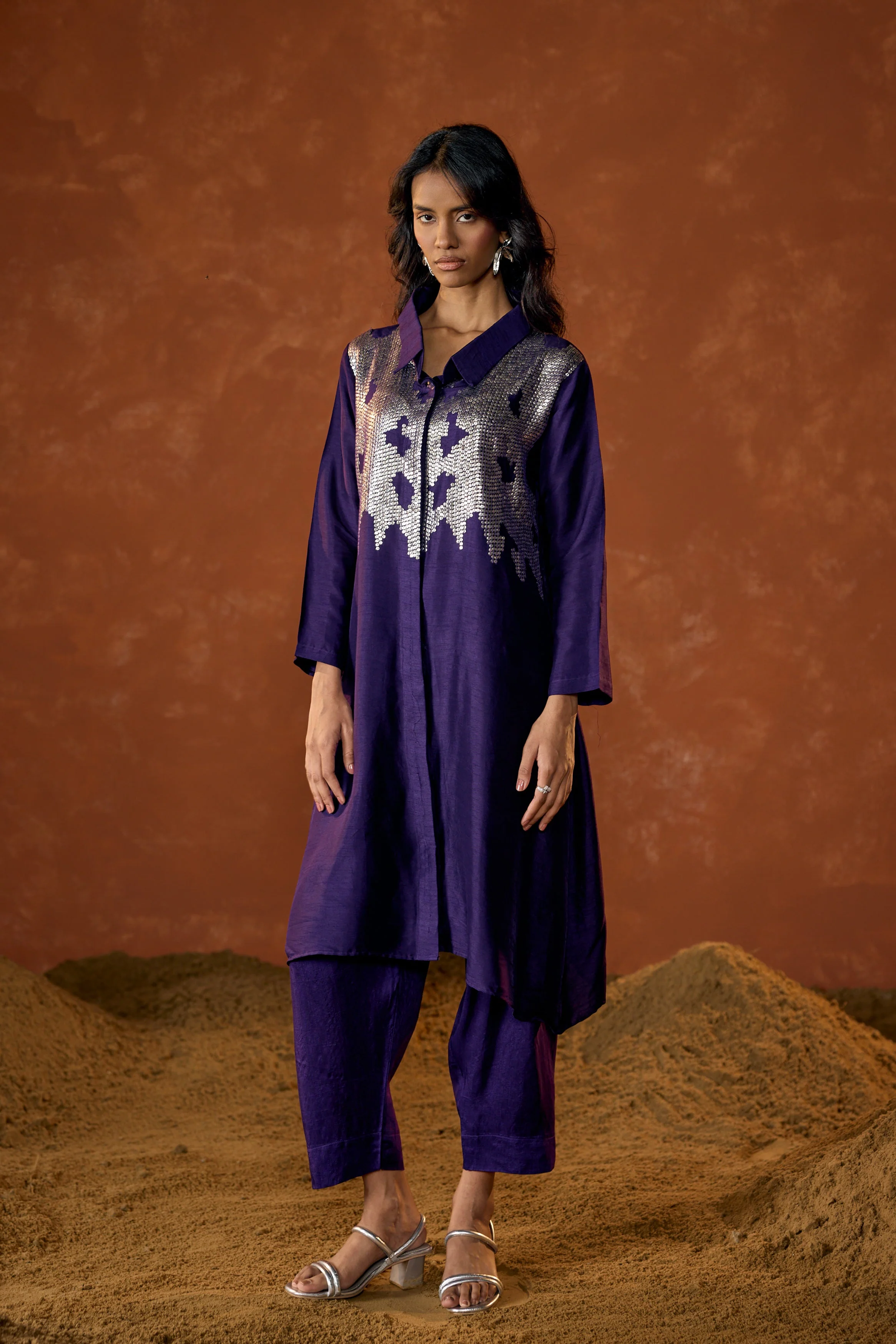 Royal Purple Embellished Raw Silk Co-Ord Set - Image 5