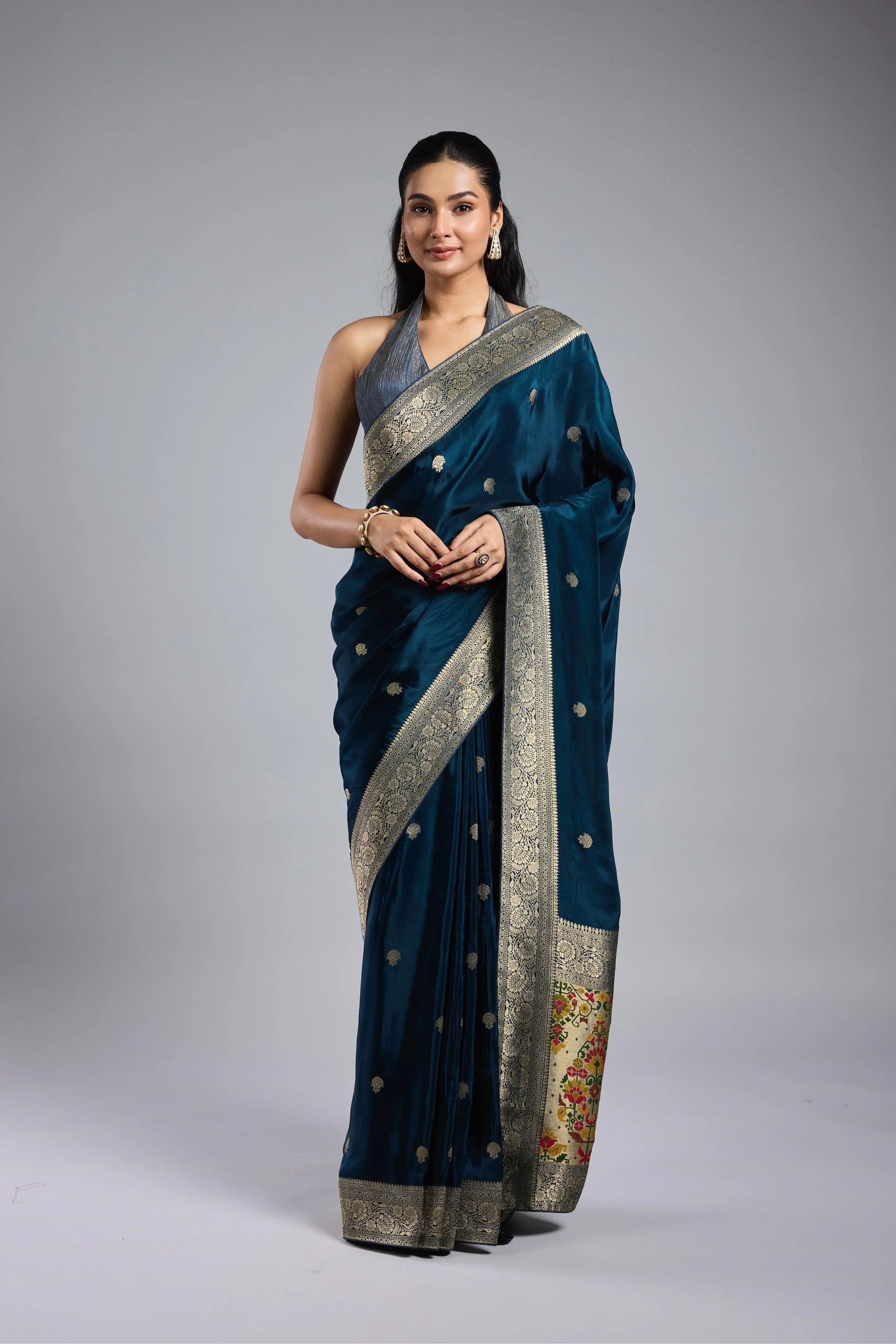 Deep Blue Cosmo Silk Saree - Image 2