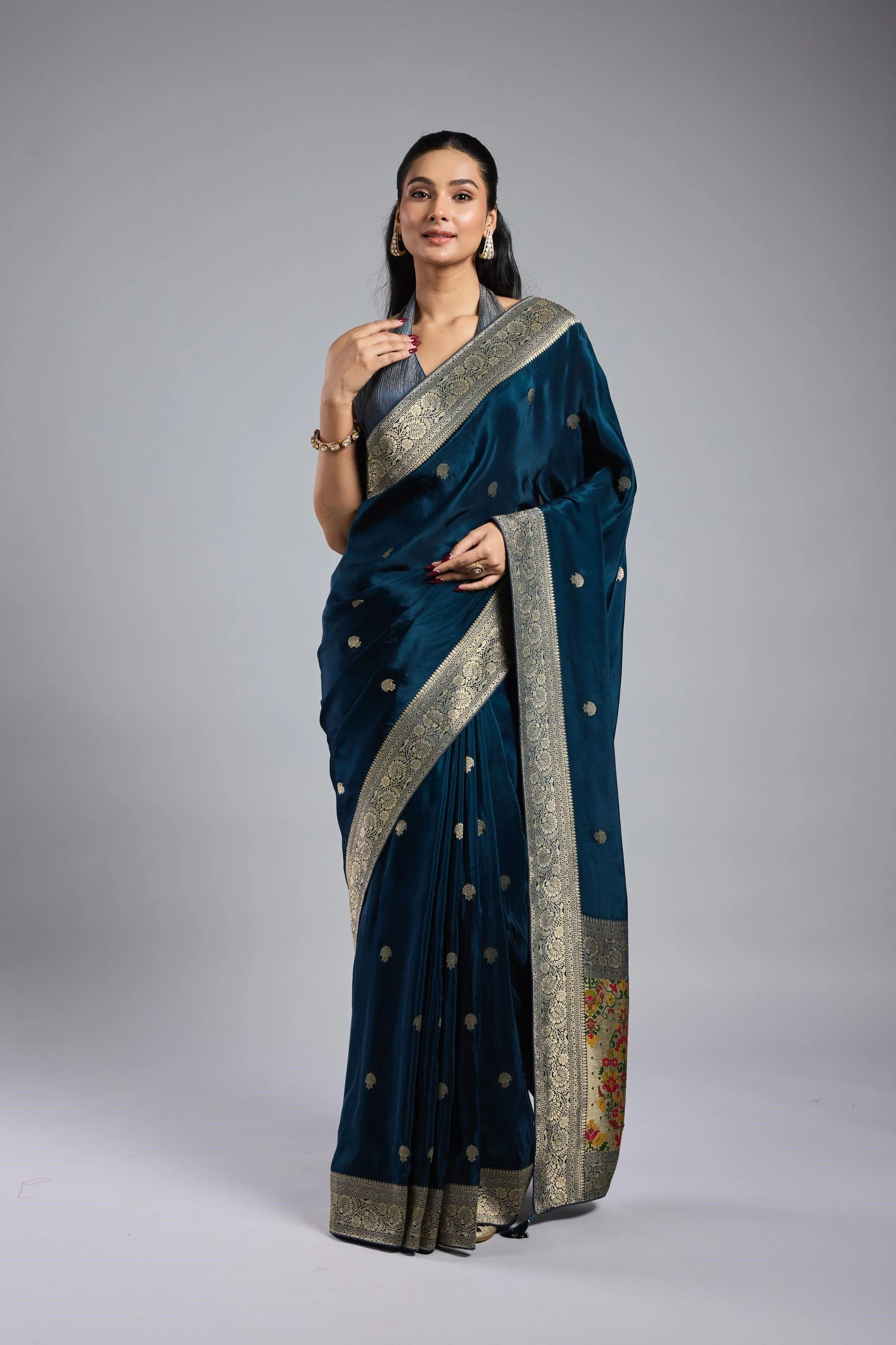 Deep Blue Cosmo Silk Saree - Image 3