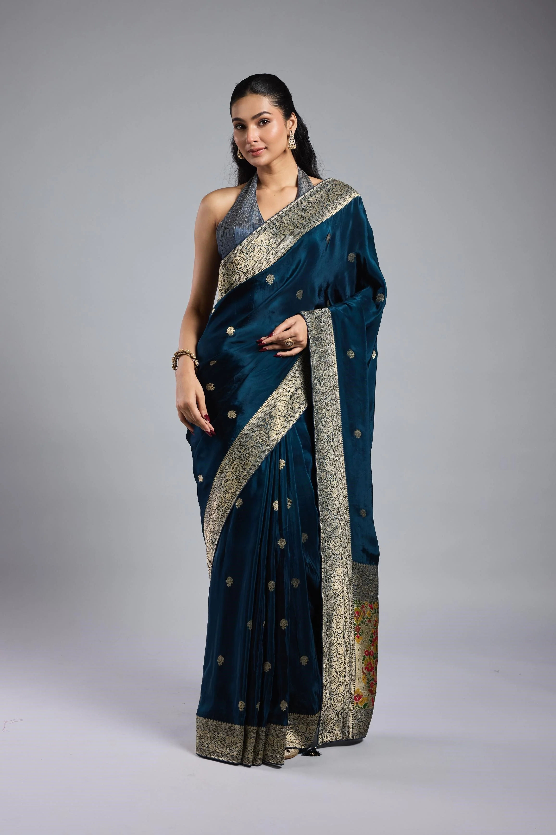 Deep Blue Cosmo Silk Saree - Image 4