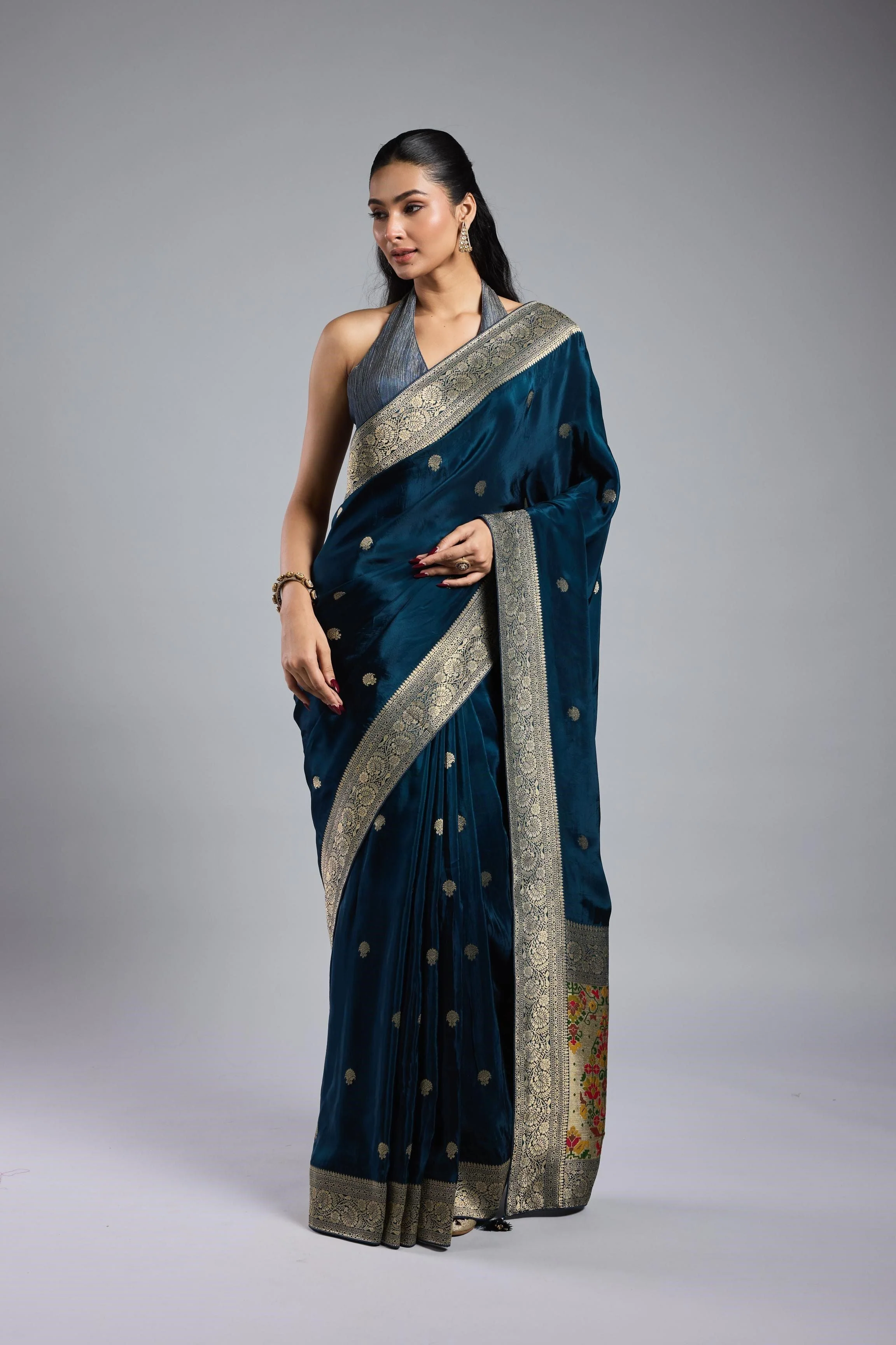 Deep Blue Cosmo Silk Saree - Image 5