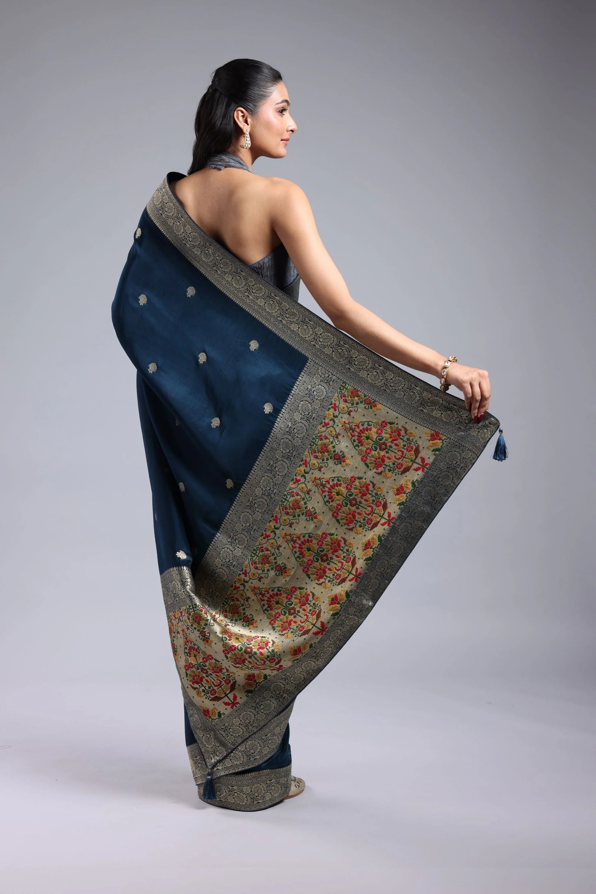 Deep Blue Cosmo Silk Saree - Image 6