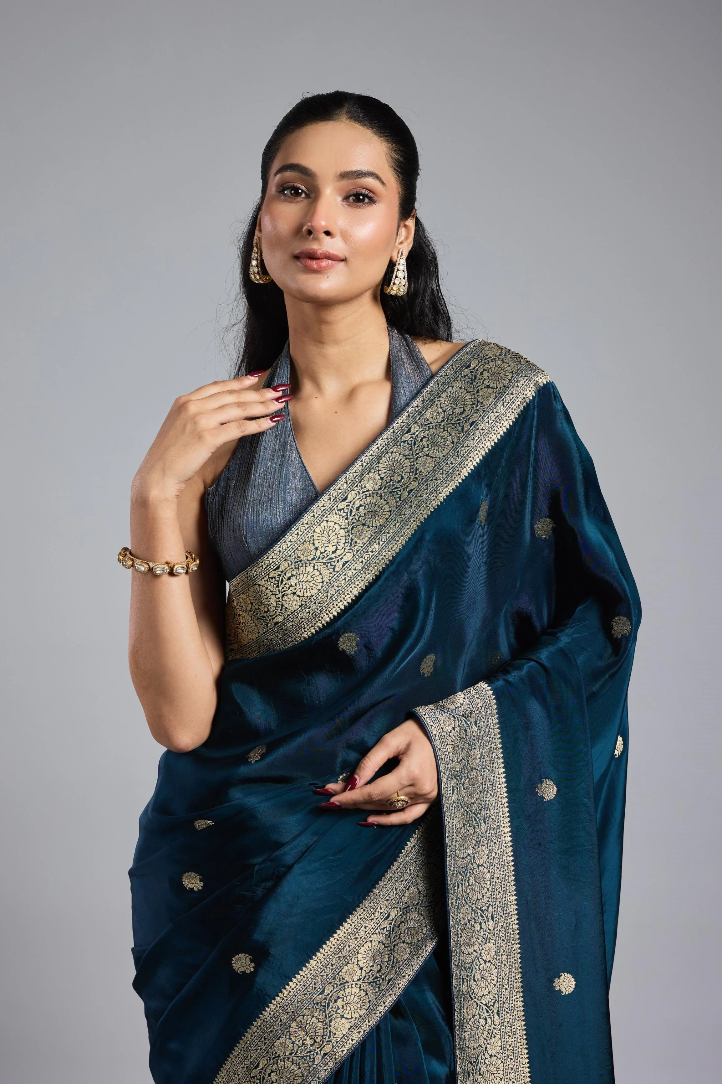 Deep Blue Cosmo Silk Saree - Image 7