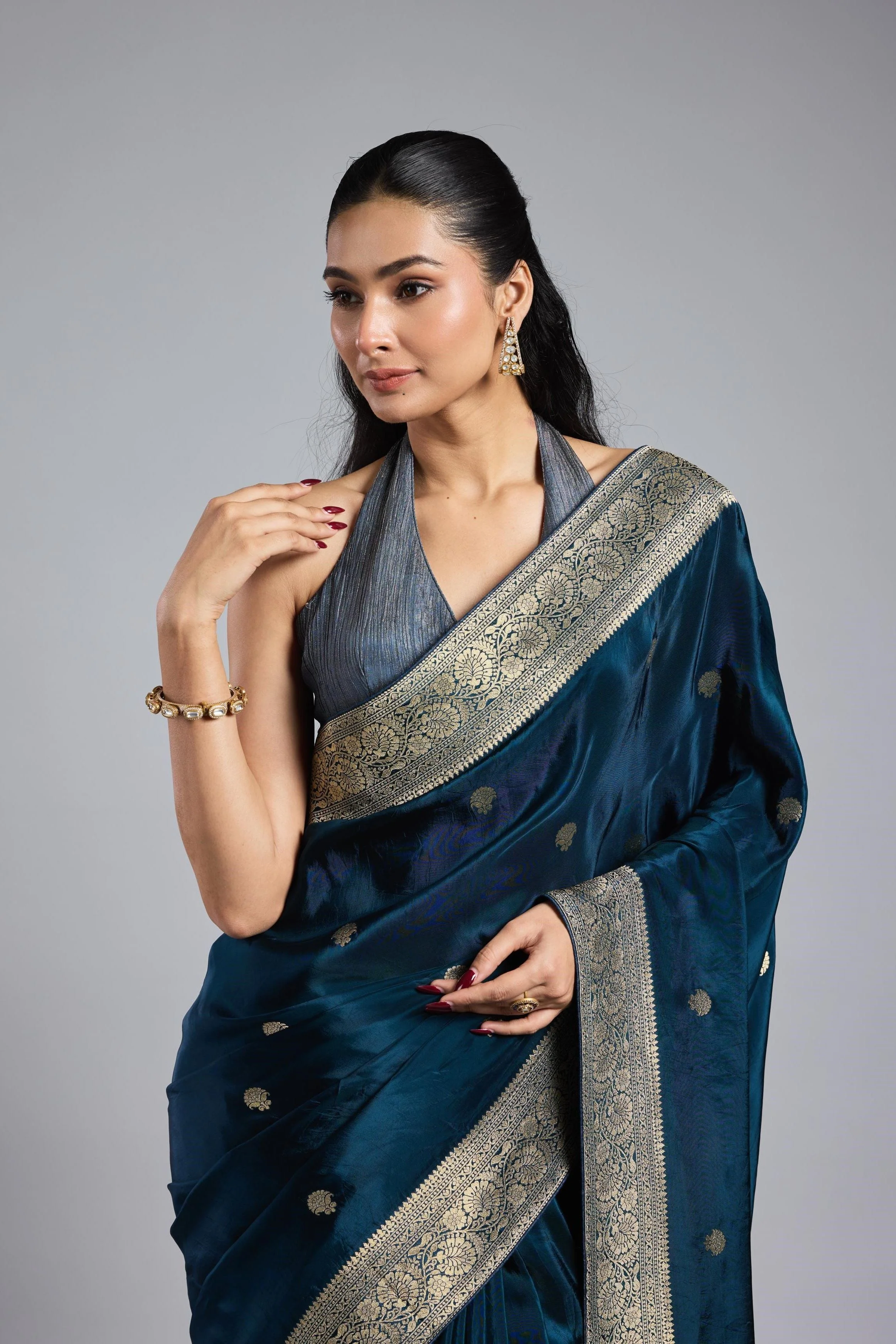 Deep Blue Cosmo Silk Saree - Image 8