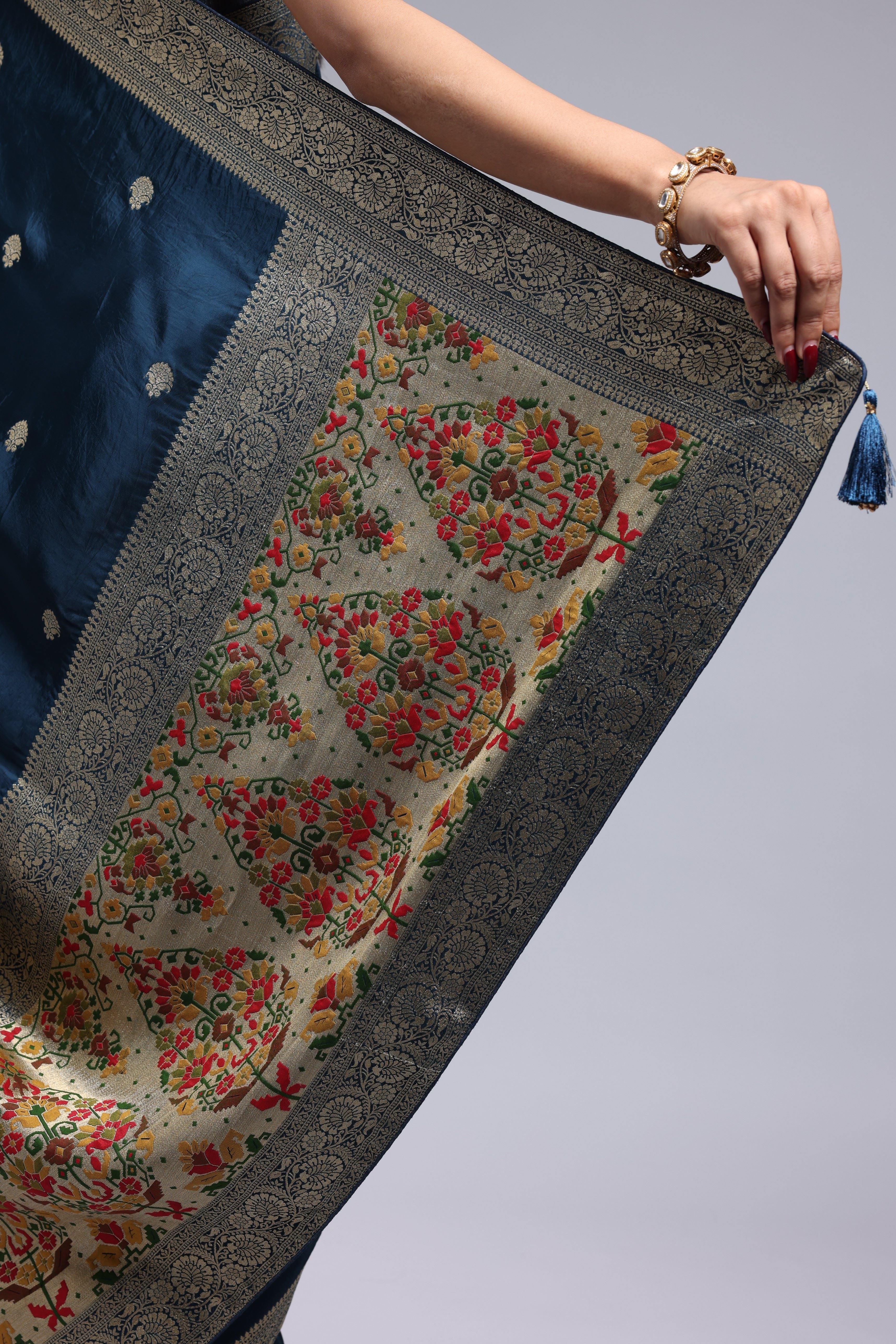 Deep Blue Cosmo Silk Saree - Image 9