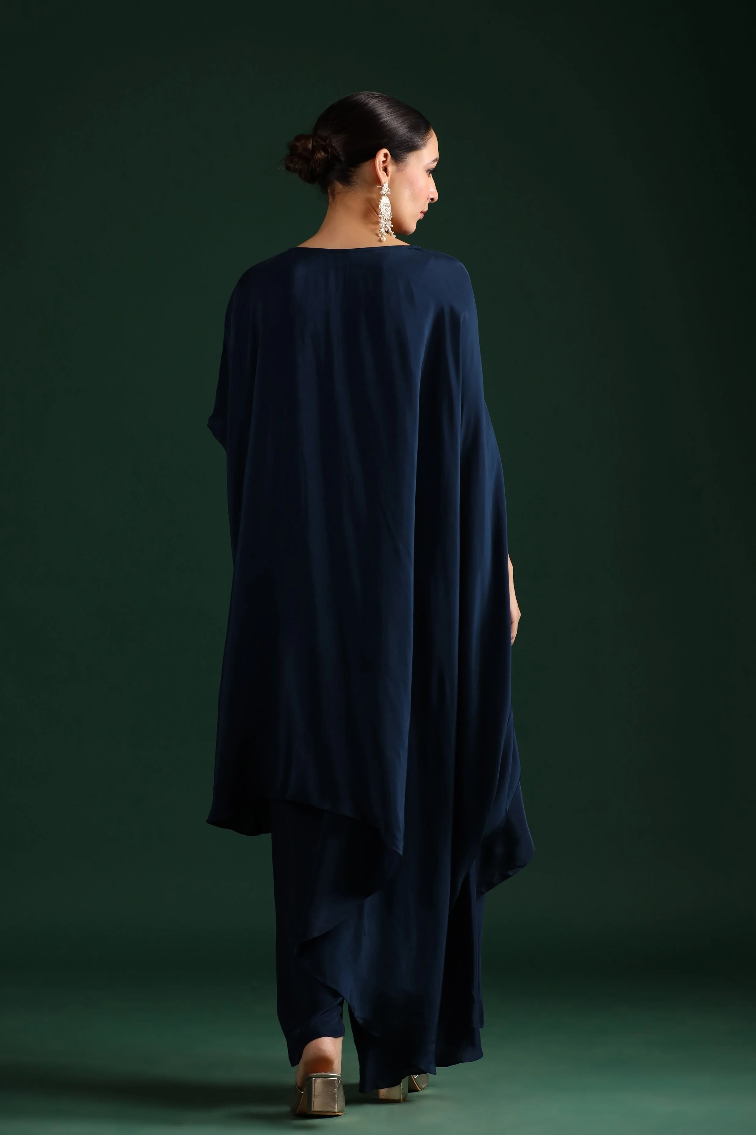 Deep Blue Embellished Asymmetrical Tunic & Pants - Image 5