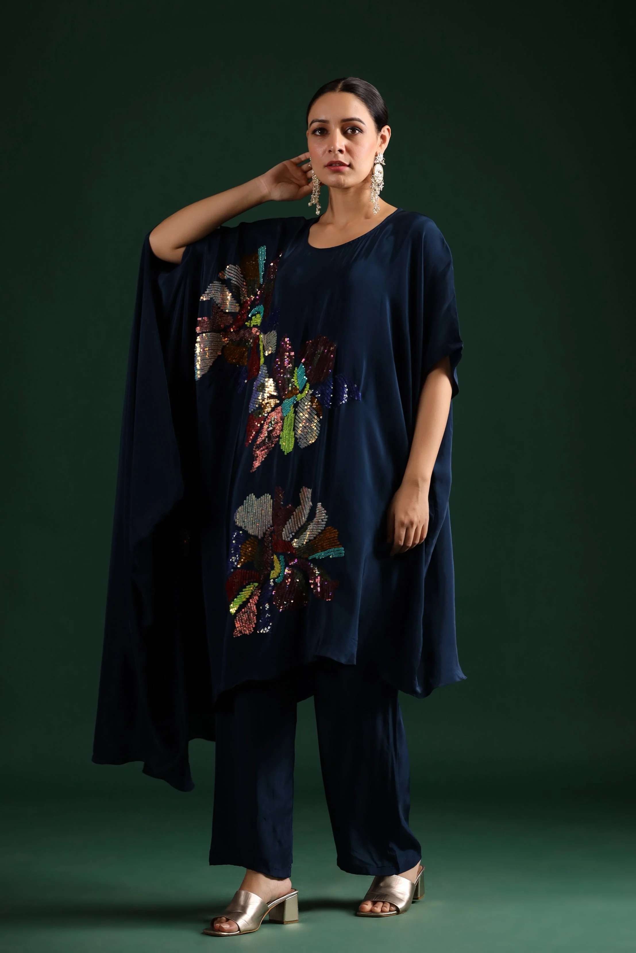 Deep Blue Embellished Asymmetrical Tunic & Pants - Image 6