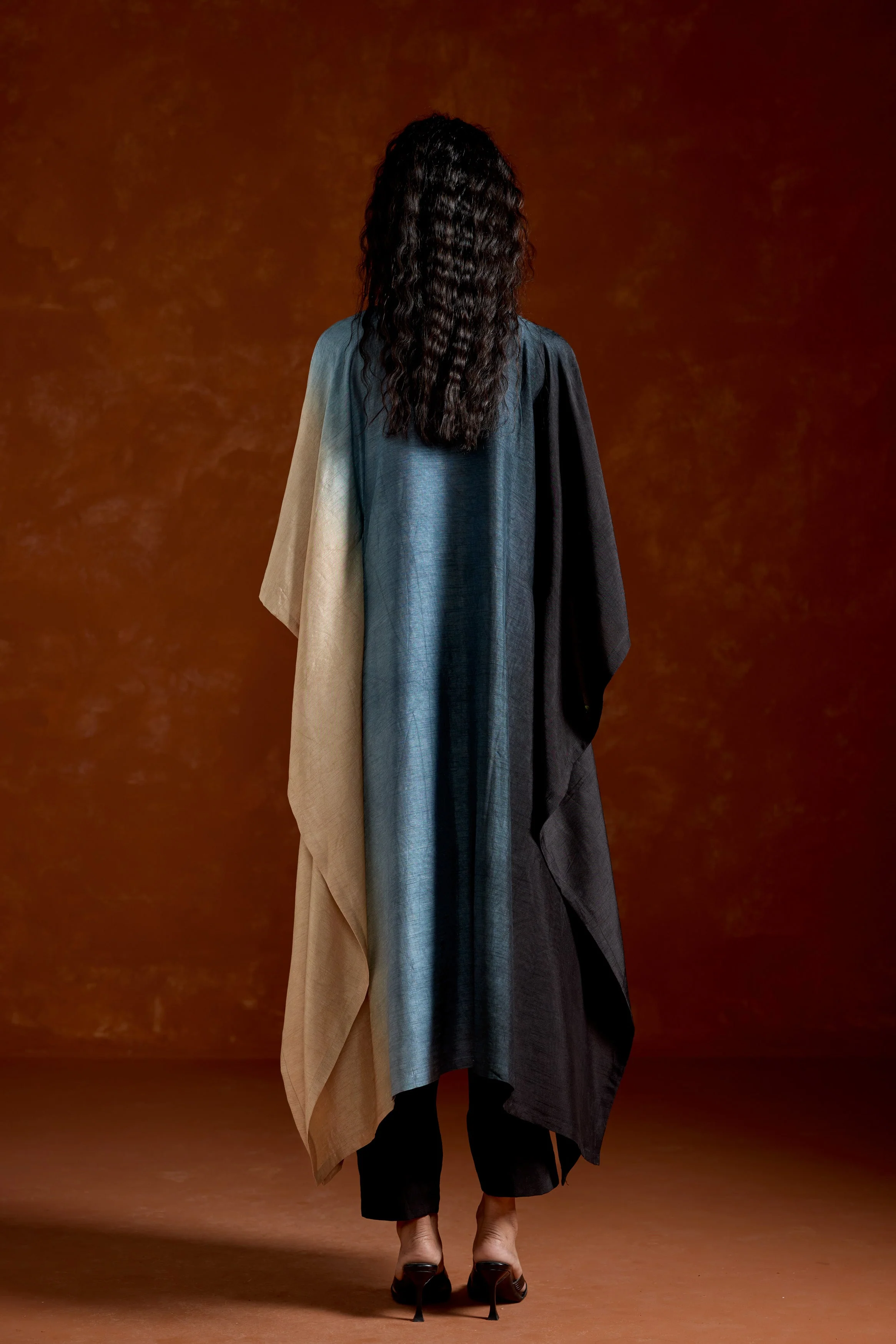 Deep Blue Embellished Ombre Kaftan Set - Image 5