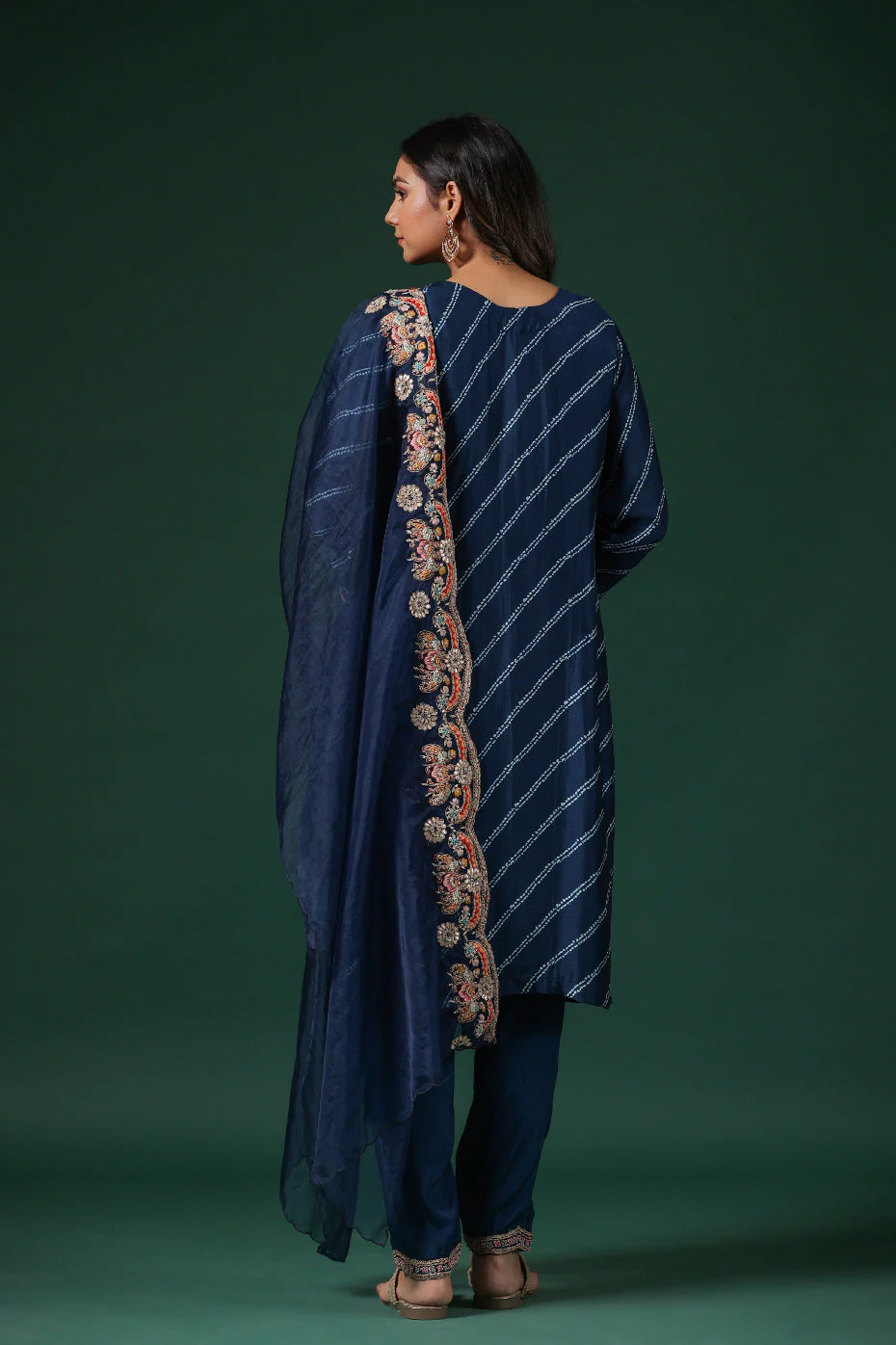 Deep Blue Embellished Habutai Silk Pants Set - Image 5