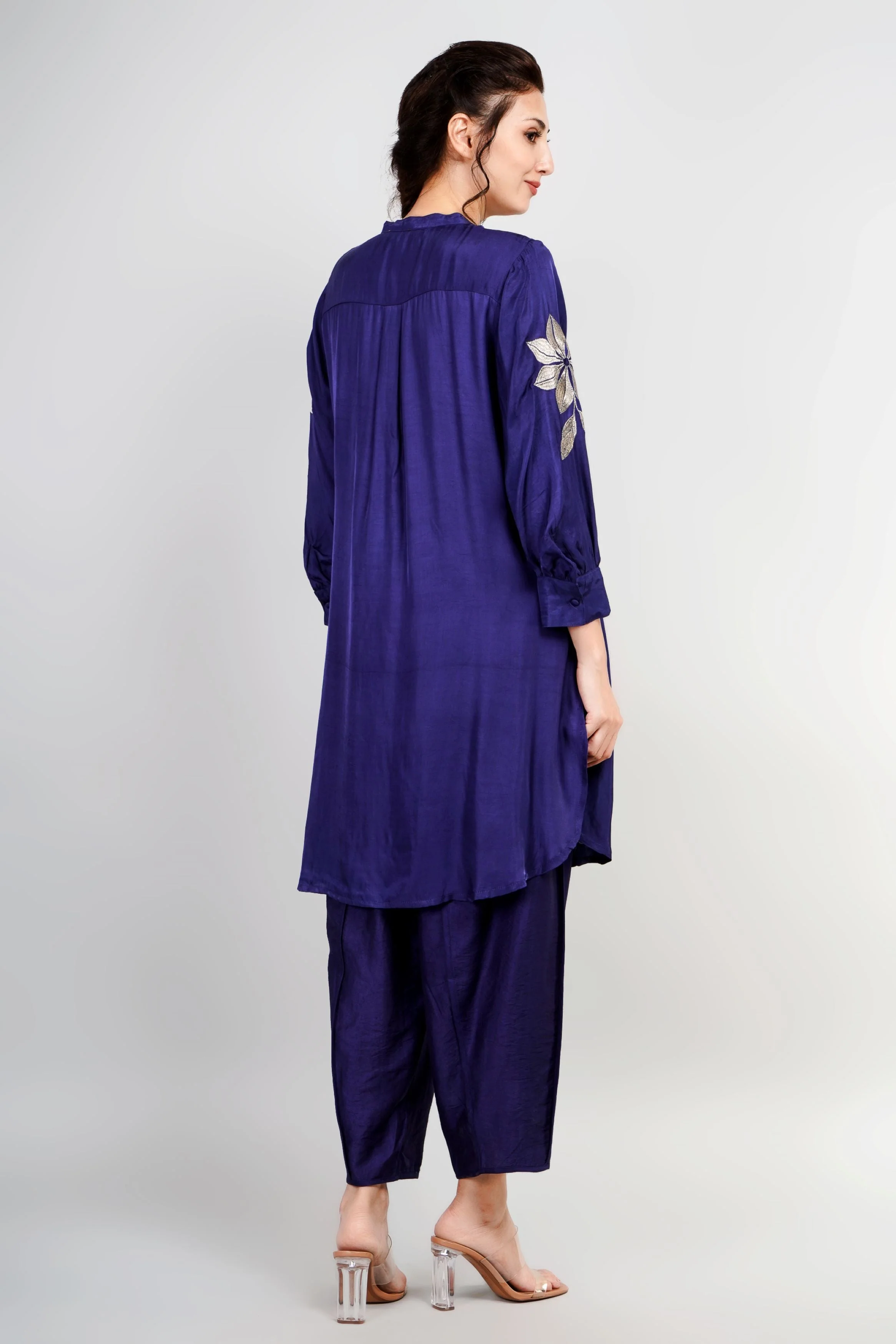 Deep Blue Embroidered Belgium Linen Co-Ord Set - Image 5