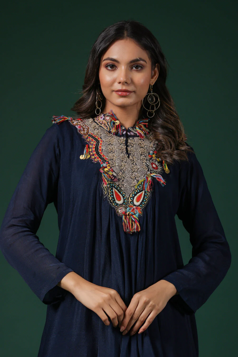 Deep Blue Embroidered Premium Silk Co-Ord Set - Image 2