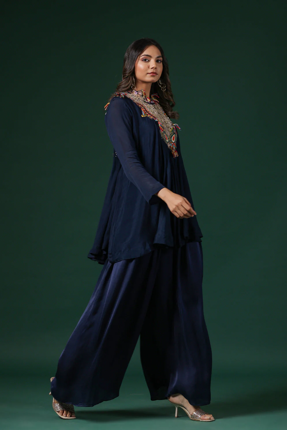 Deep Blue Embroidered Premium Silk Co-Ord Set - Image 4